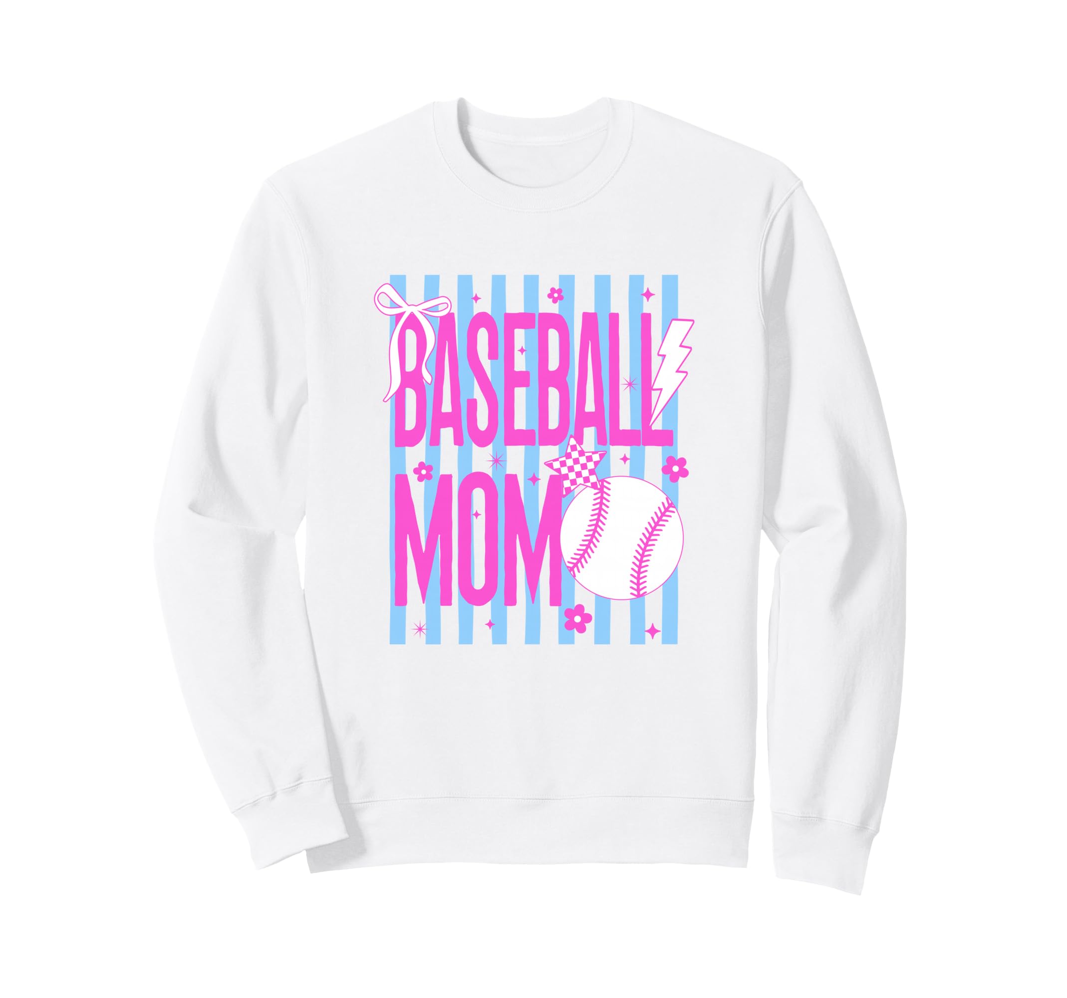 Baseball Mom Striped Bow Sweatshirt - Casual Everyday Wear for Adults - T-Shirt, Sweatshirt, Hoodie