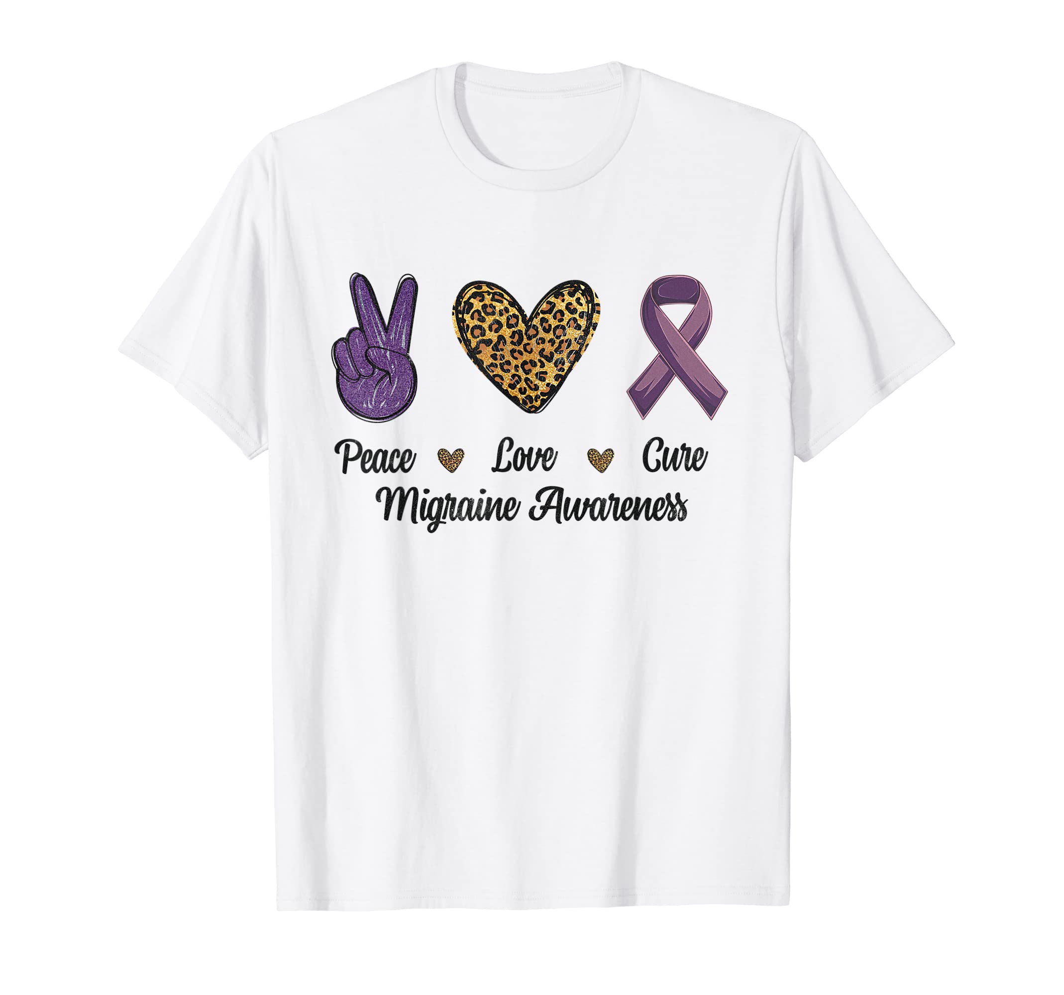 Peace Love Cure Migraine Awareness T-Shirt - Custom Art Print Unisex - T-Shirt, Sweatshirt, Hoodie