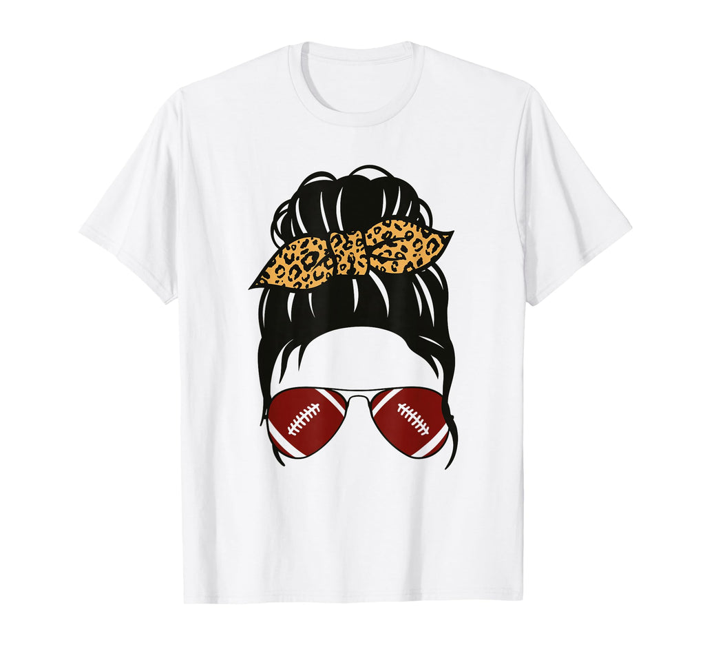 Messy Bun Football Mom Leopard Game T-Shirt - Fun Novelty Design Unisex - T-Shirt, Sweatshirt, Hoodie