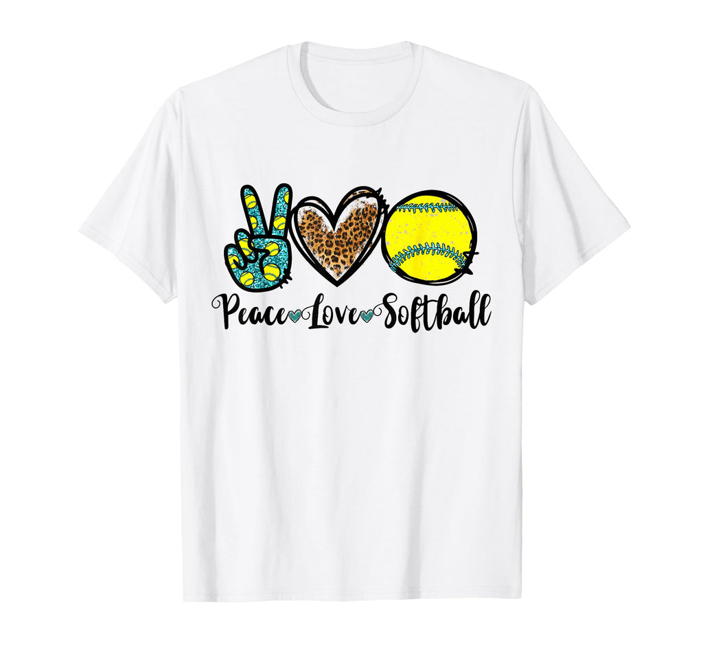Peace Love Softball Teen Leopard T-Shirt - Novelty Apparel Men Women - T-Shirt, Sweatshirt, Hoodie