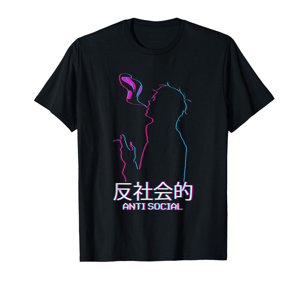 Anti Social Smoking Anime Japanese T-Shirt - Novelty Apparel for Adults - T-Shirt, Sweatshirt, Hoodie