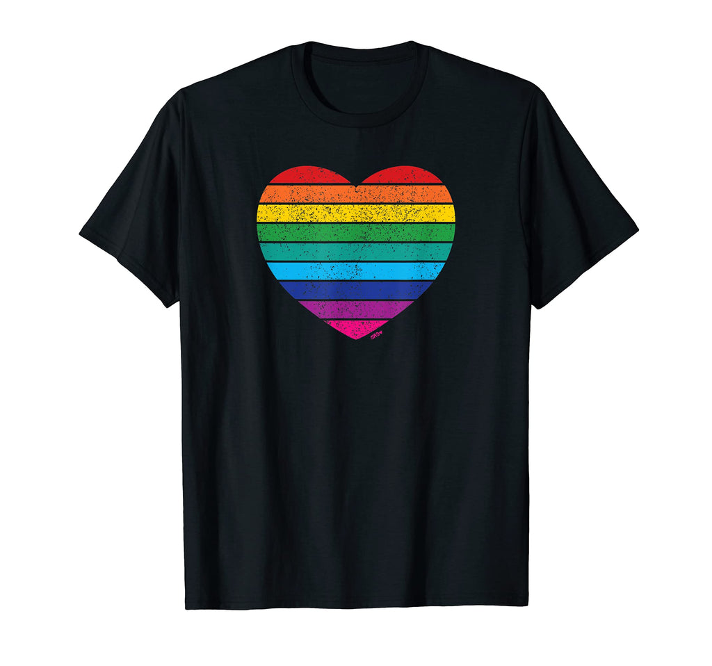Rainbow Love Heart Stripes T-Shirt - Fun Novelty Design for Adults - T-Shirt, Sweatshirt, Hoodie