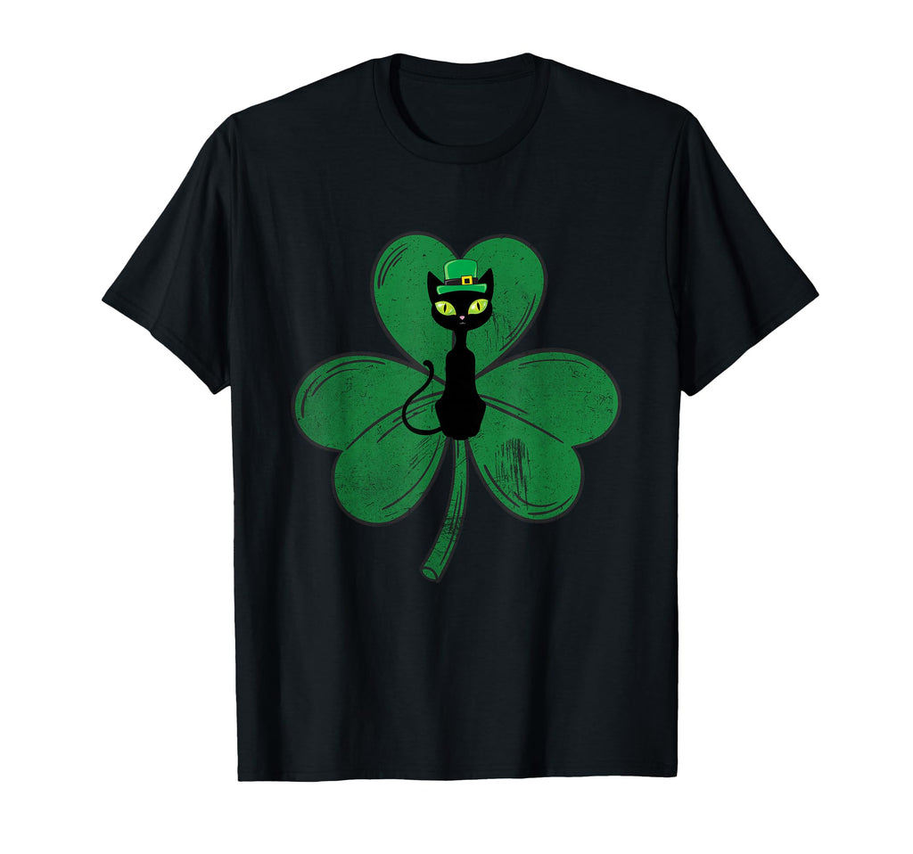 Black Cat Shamrock Distressed St T-Shirt - Casual Everyday Wear for Adults - T-Shirt, Sweatshirt, Hoodie