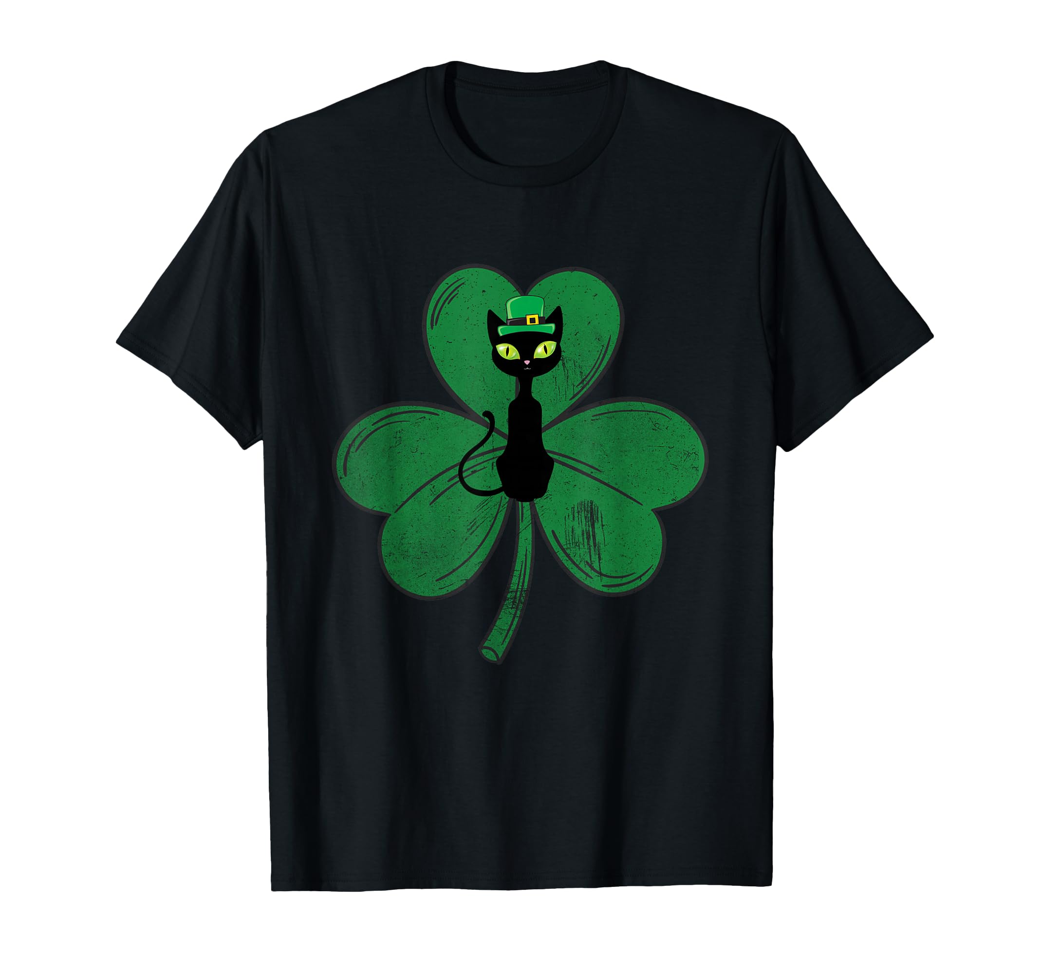 Black Cat Shamrock Distressed St T-Shirt - Casual Everyday Wear for Adults - T-Shirt, Sweatshirt, Hoodie