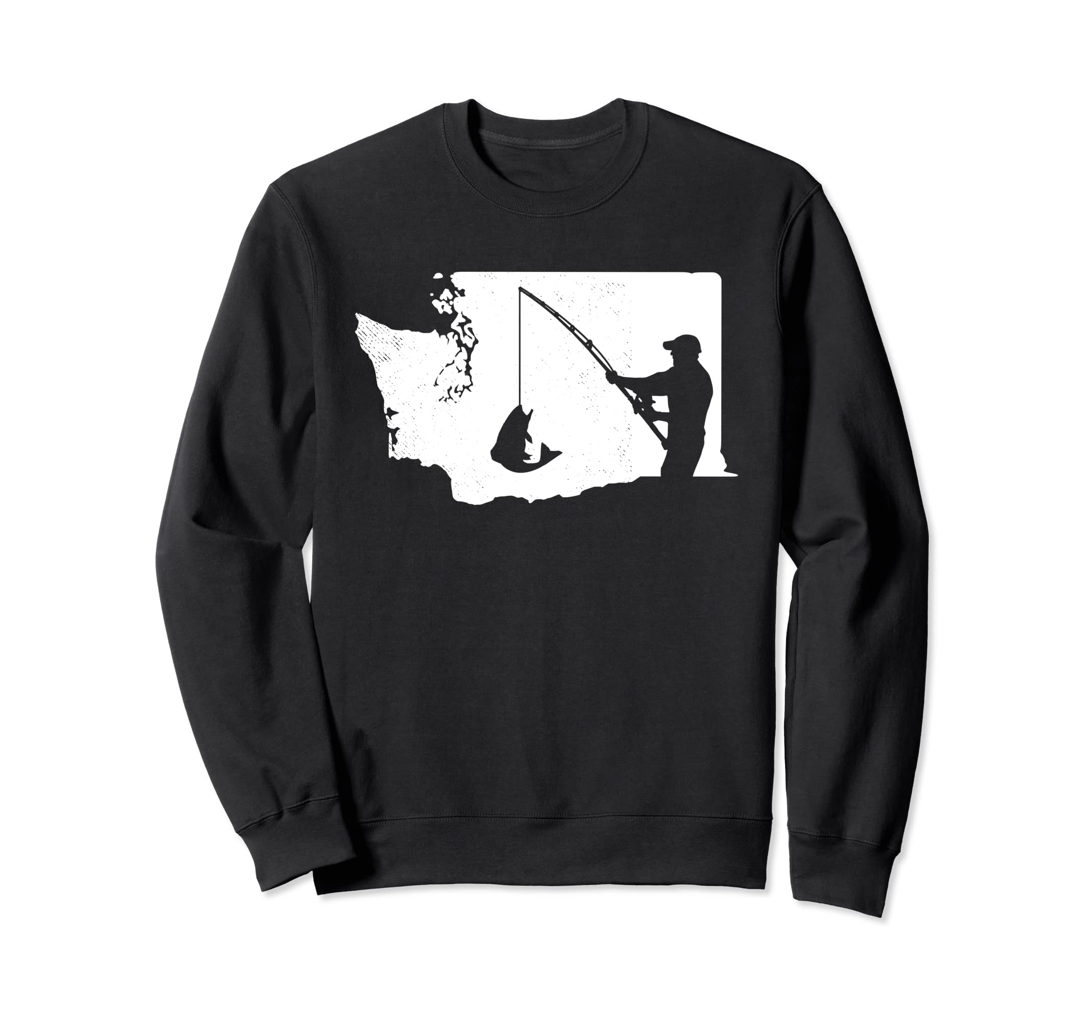 Fishing Distressed Washington Map Sweatshirt - Custom Art Print for Adults - T-Shirt, Sweatshirt, Hoodie