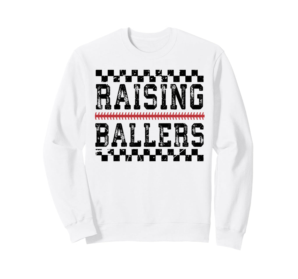 Raising Ballers Checkered Baseball Mom Sweatshirt - Novelty Apparel Unisex - T-Shirt, Sweatshirt, Hoodie