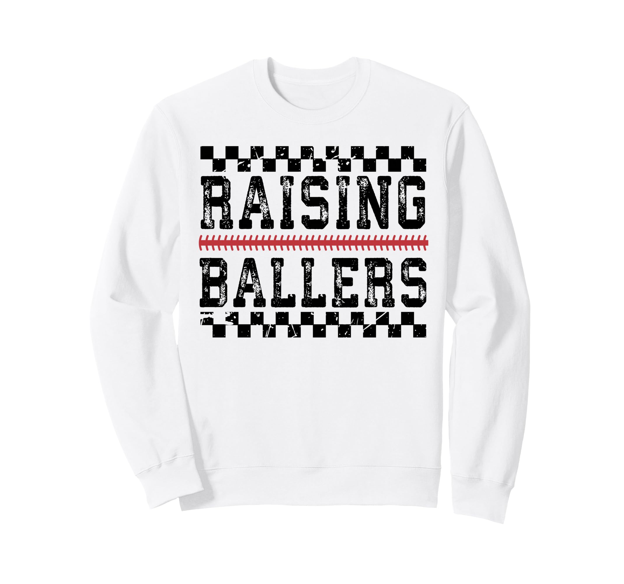 Raising Ballers Checkered Baseball Mom Sweatshirt - Novelty Apparel Unisex - T-Shirt, Sweatshirt, Hoodie