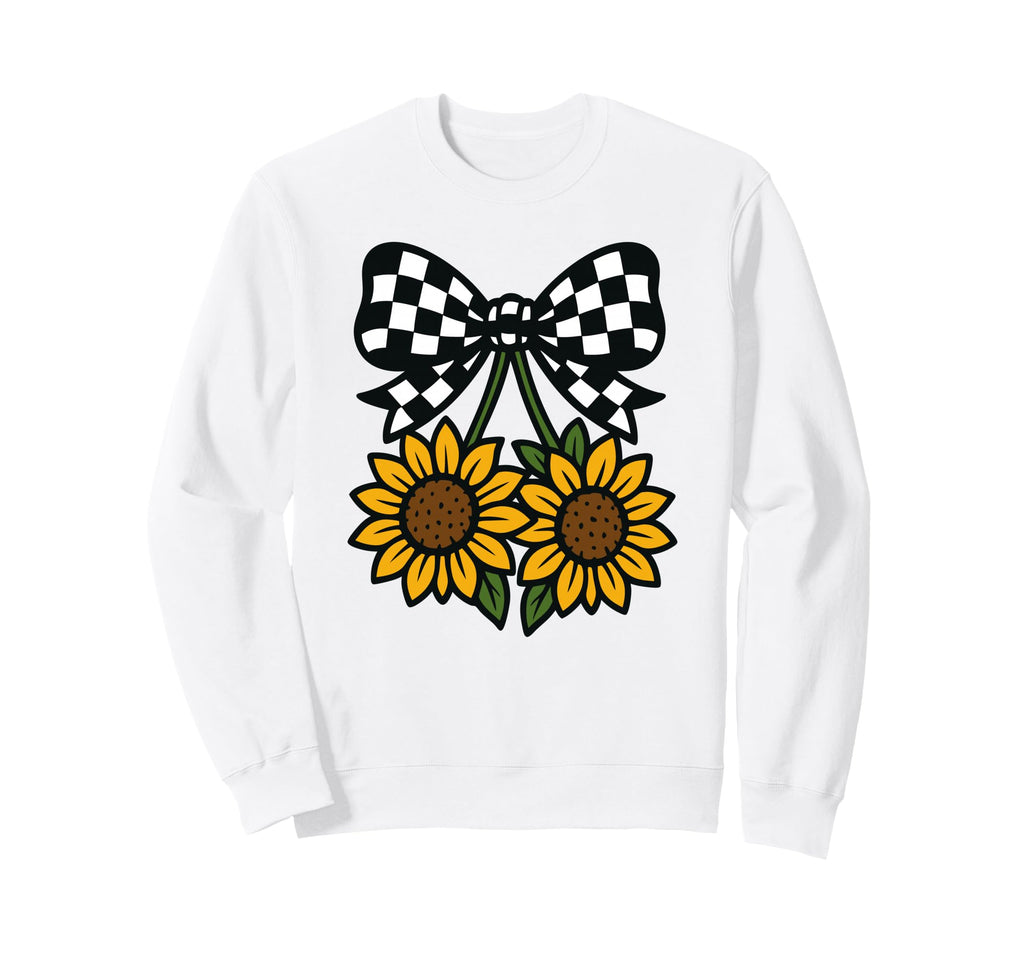 Checkered Bow Sunflower Y2K Sweatshirt - Fun Novelty Design Men Women - T-Shirt, Sweatshirt, Hoodie