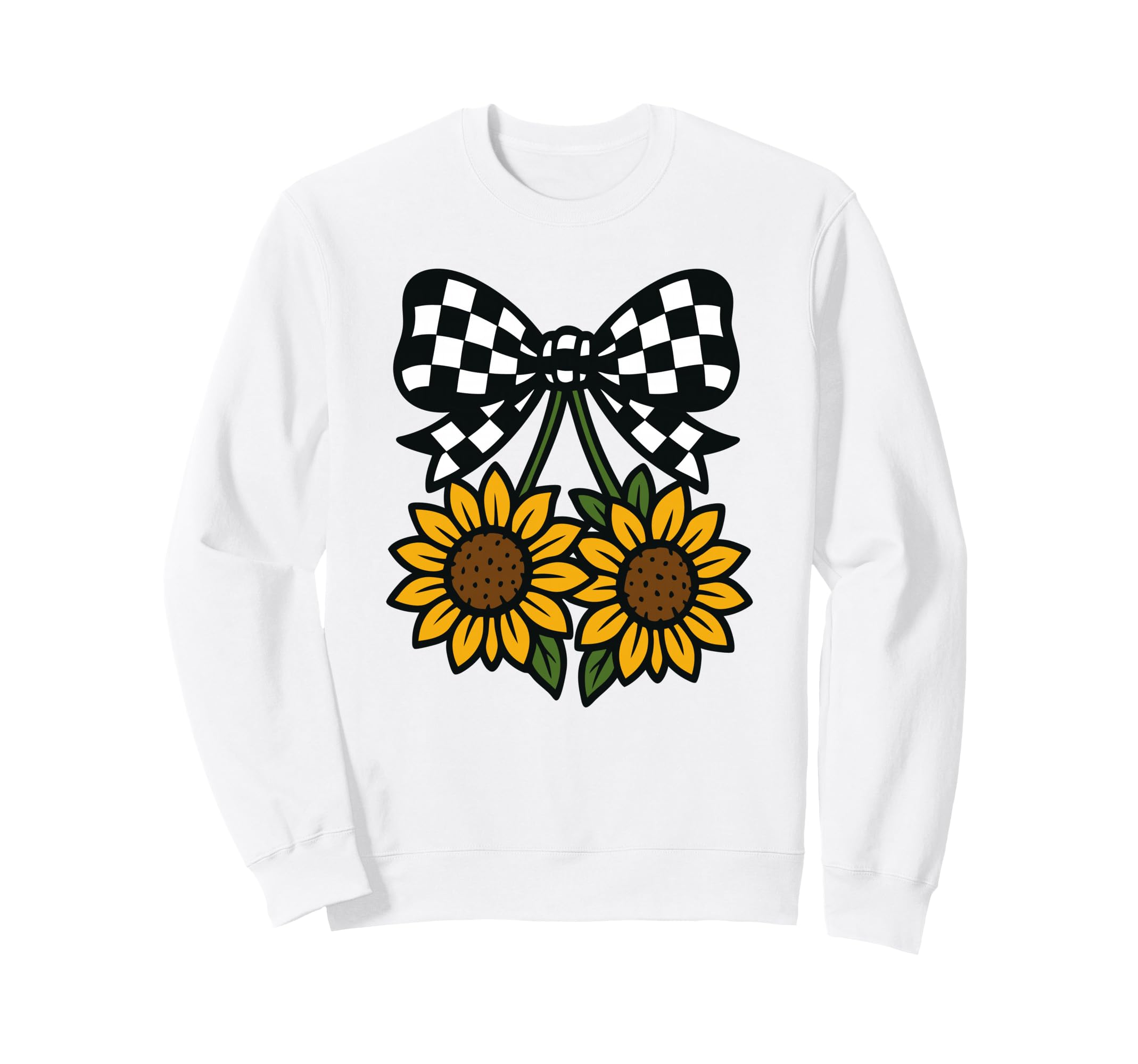Checkered Bow Sunflower Y2K Sweatshirt - Fun Novelty Design Men Women - T-Shirt, Sweatshirt, Hoodie