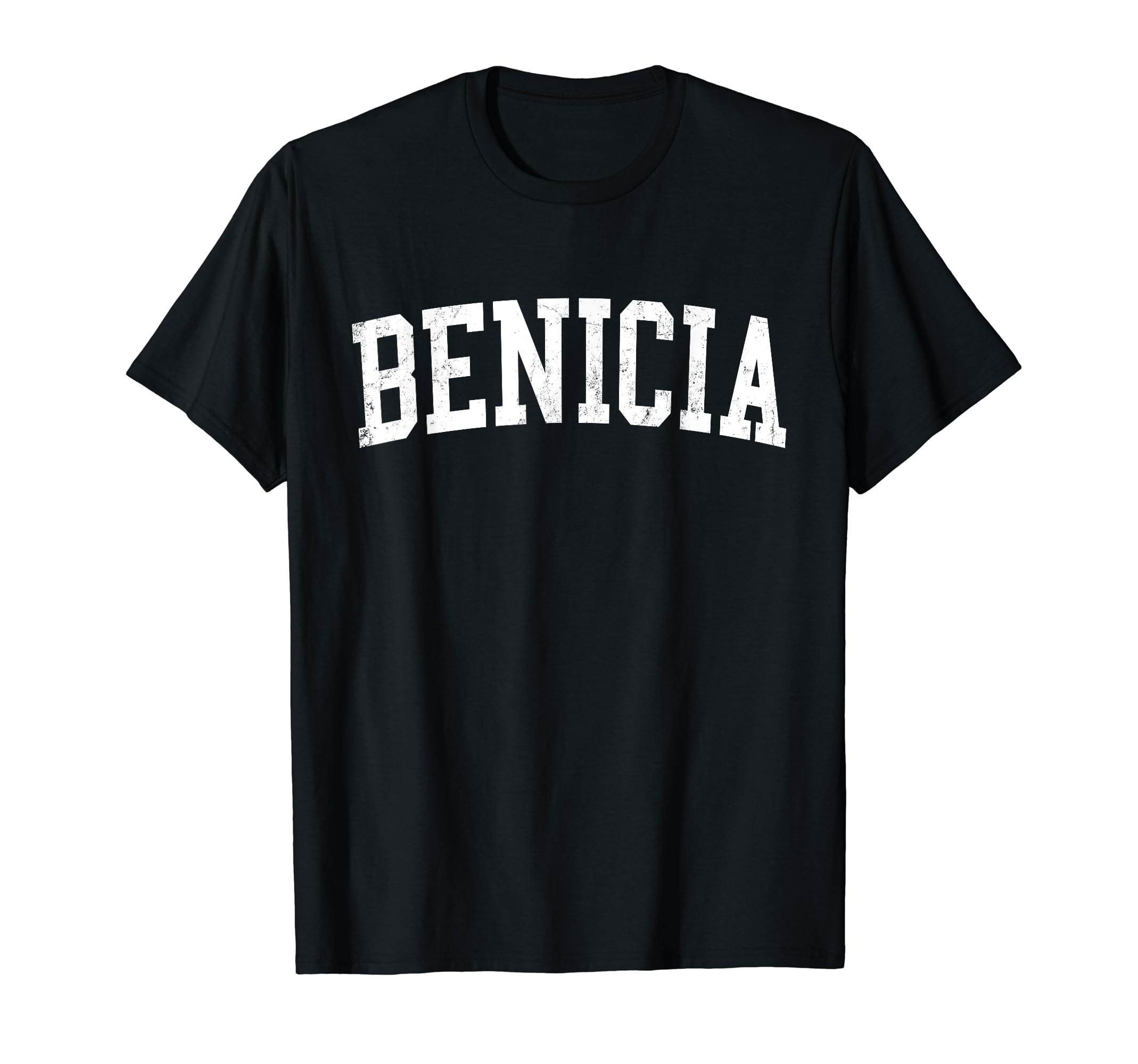 Benicia Ca Distressed White Varsity T-Shirt - Minimalist Print Unisex - T-Shirt, Sweatshirt, Hoodie