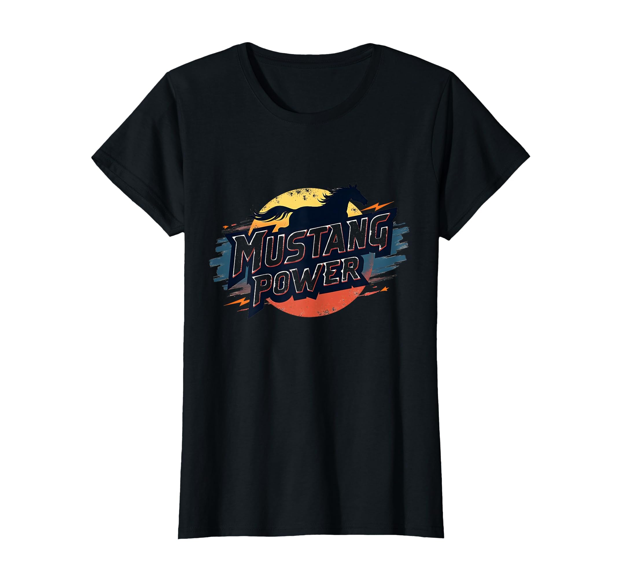 Mustang Power School Spirit Sunset T-Shirt - Fun Novelty Design Unisex - T-Shirt, Sweatshirt, Hoodie