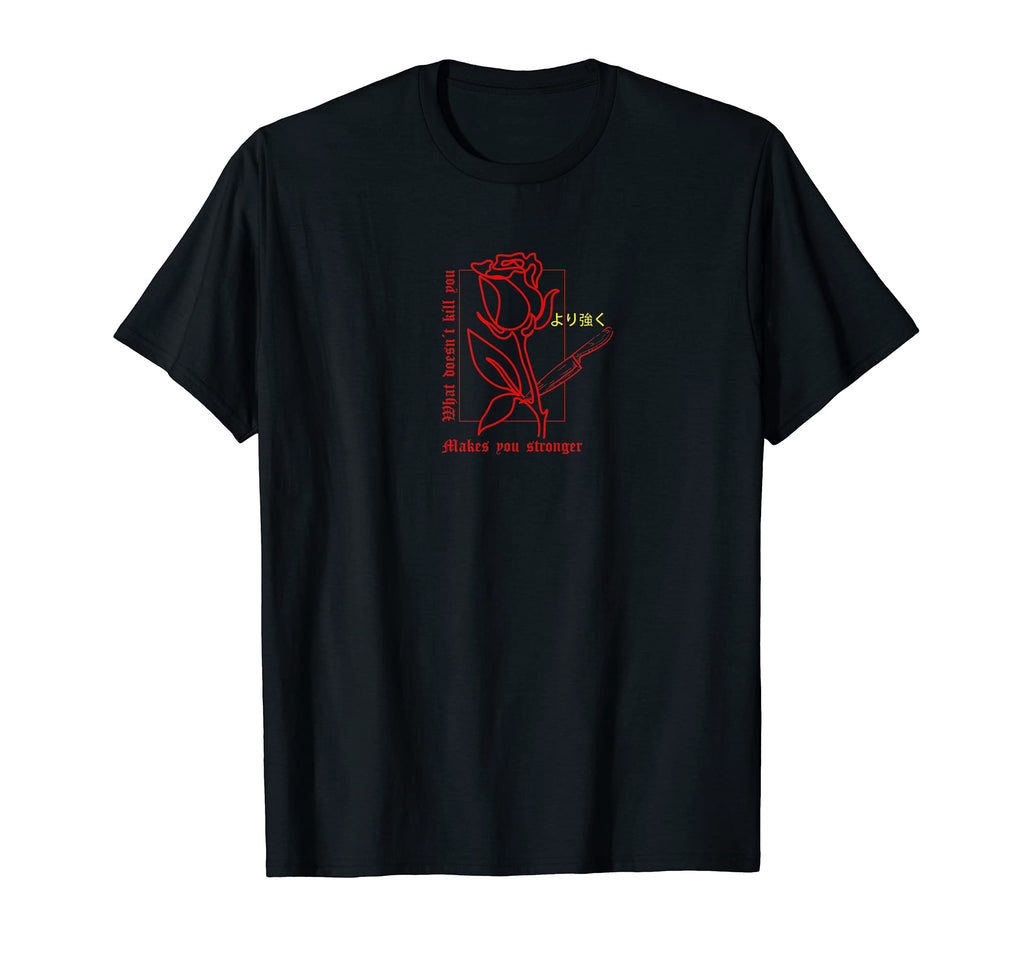 Red Gothic Aesthetic 90S Kanji Japan Rose T-Shirt - Novelty Apparel Unisex - T-Shirt, Sweatshirt, Hoodie