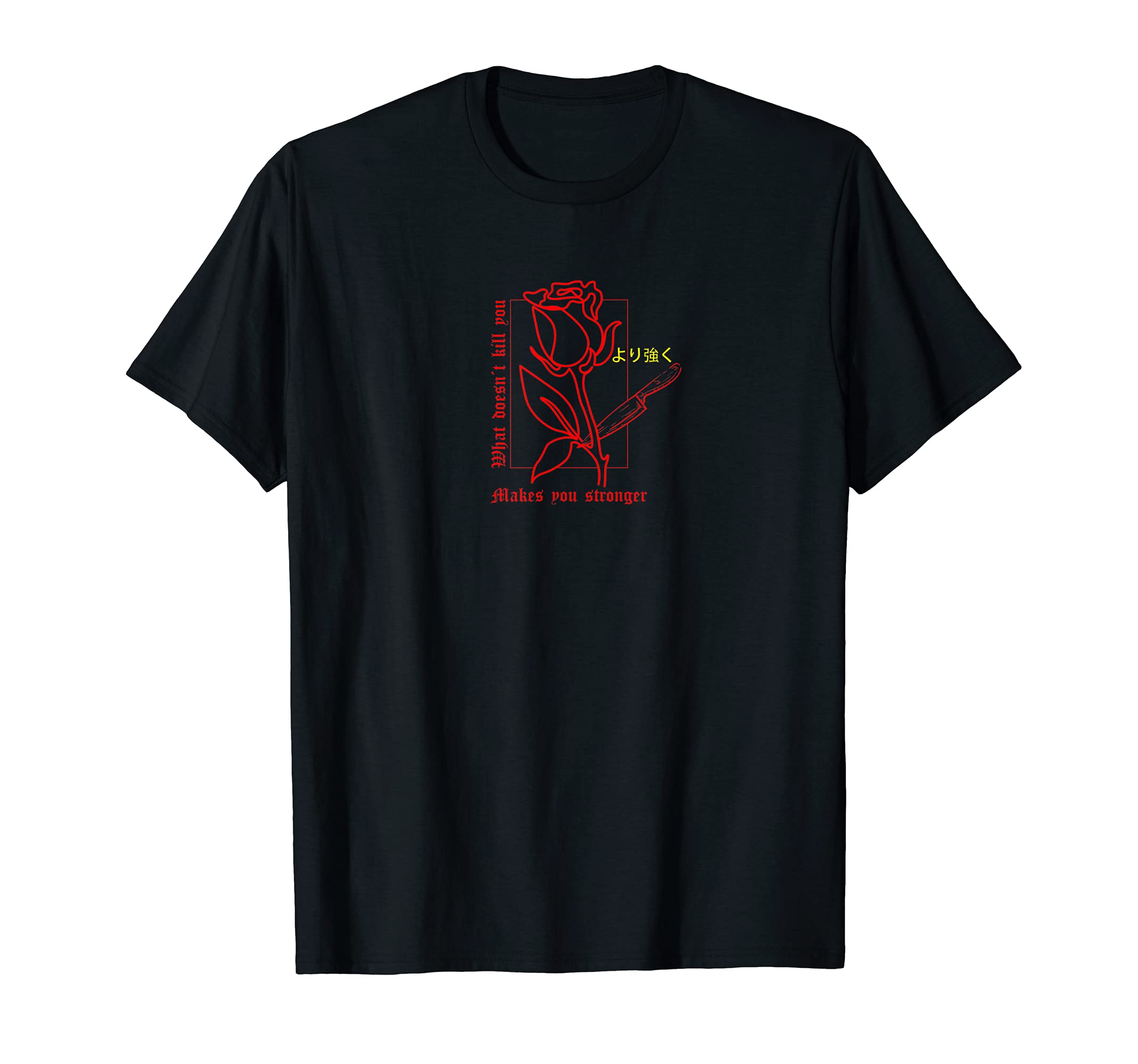 Red Gothic Aesthetic 90S Kanji Japan Rose T-Shirt - Novelty Apparel Unisex - T-Shirt, Sweatshirt, Hoodie