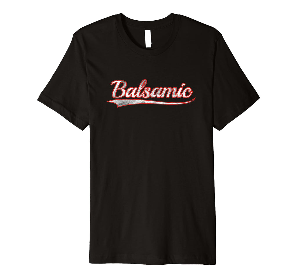 Balsamic Varsity Distressed Throwback T-Shirt - Minimalist Print for Adults - T-Shirt, Sweatshirt, Hoodie