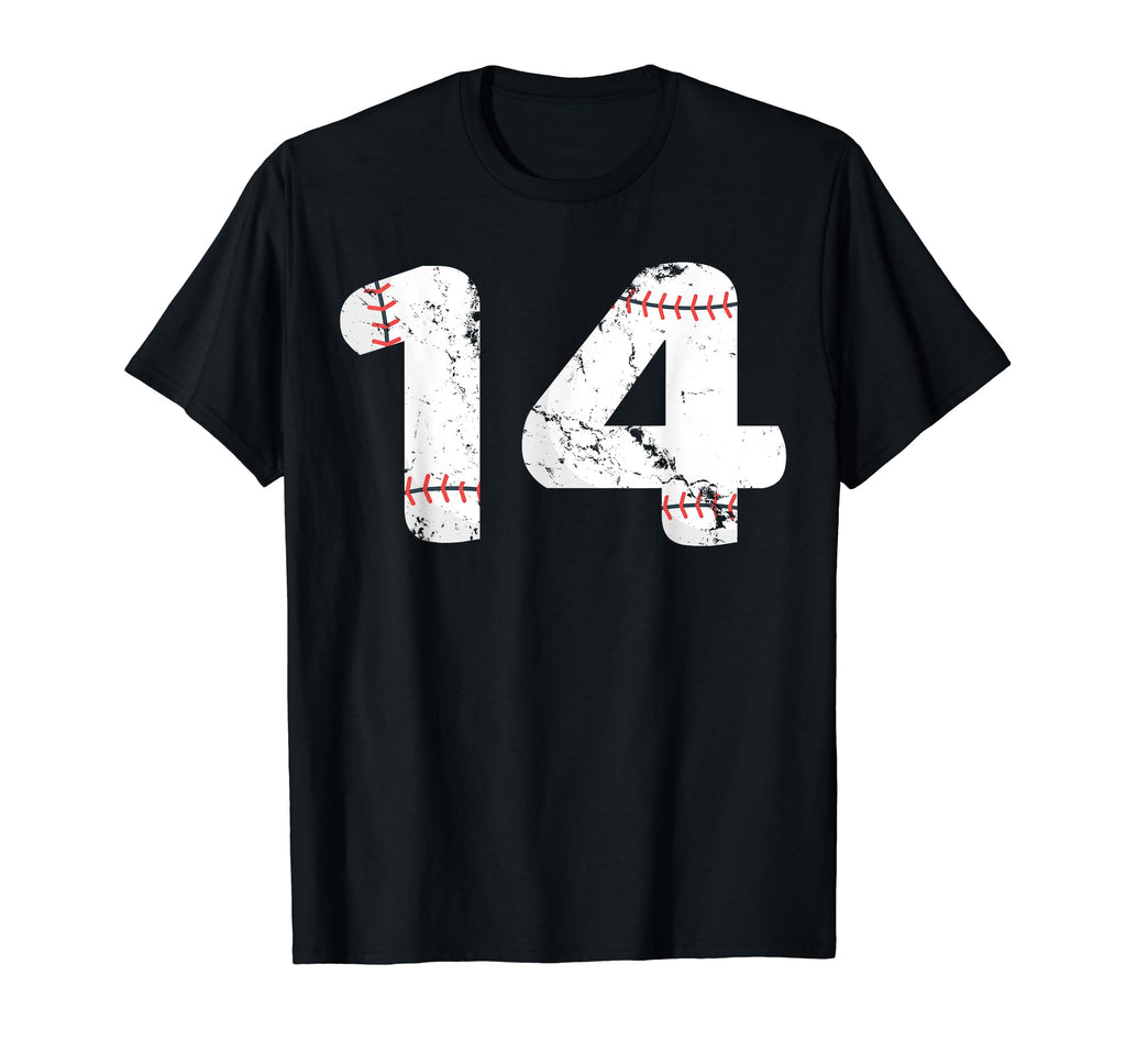Number 14 Baseball Distressed Team T-Shirt - Minimalist Print Men Women - T-Shirt, Sweatshirt, Hoodie