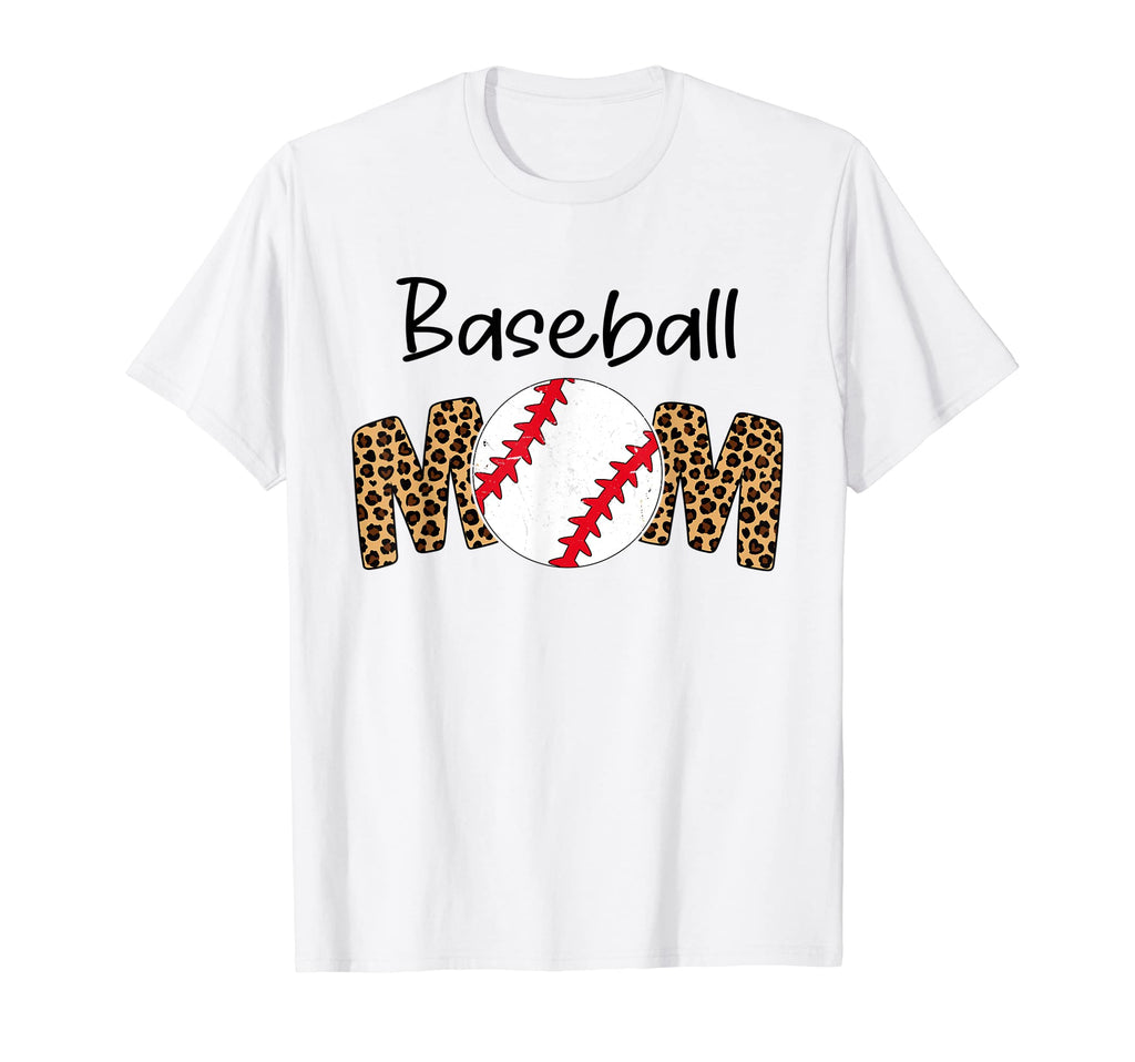Baseball Mom Leopard Funny Softball T-Shirt - Unique Graphic Men Women - T-Shirt, Sweatshirt, Hoodie
