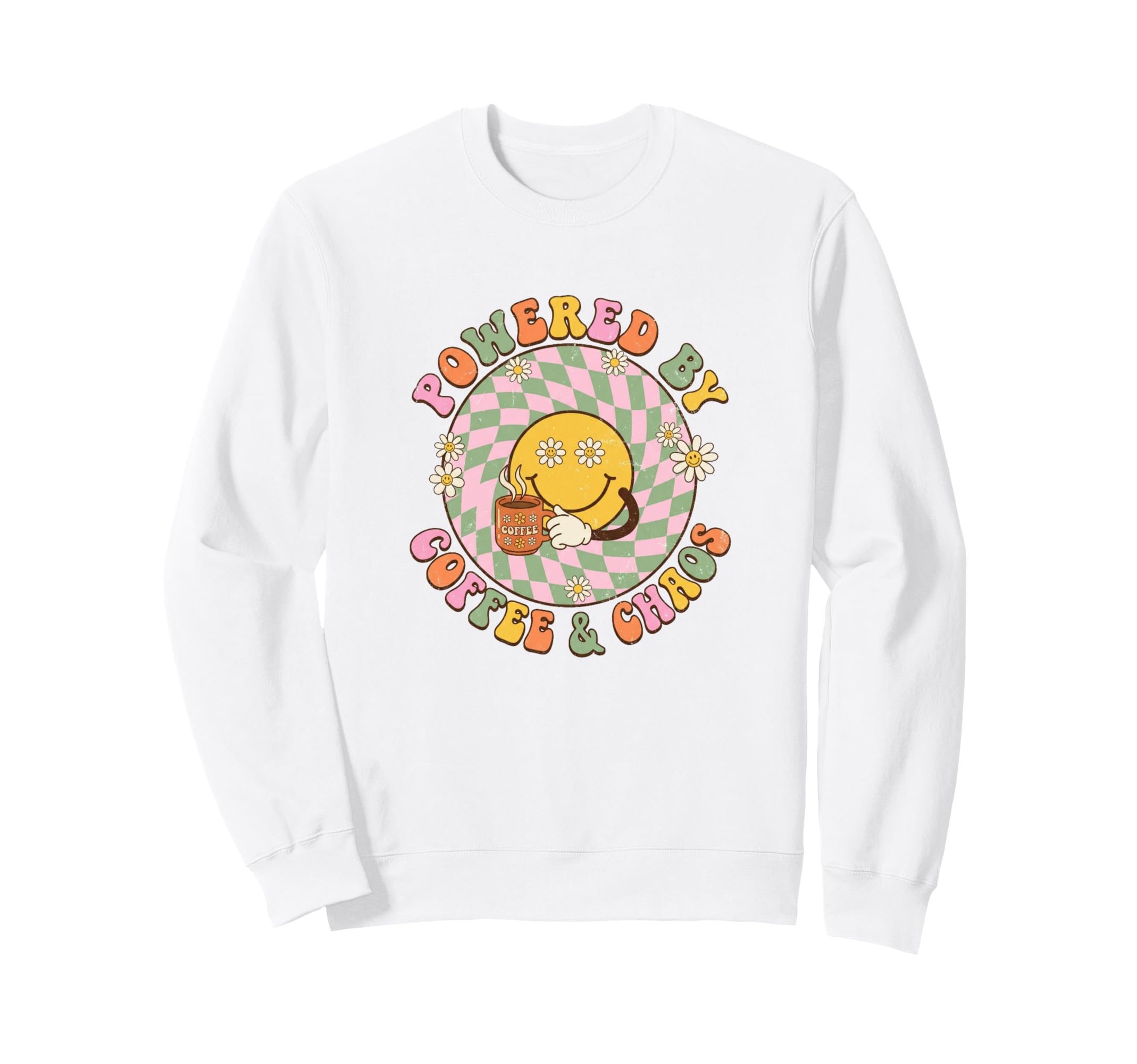 Powered Coffee And Chaos Groovy Sweatshirt - Minimalist Print for Adults - T-Shirt, Sweatshirt, Hoodie