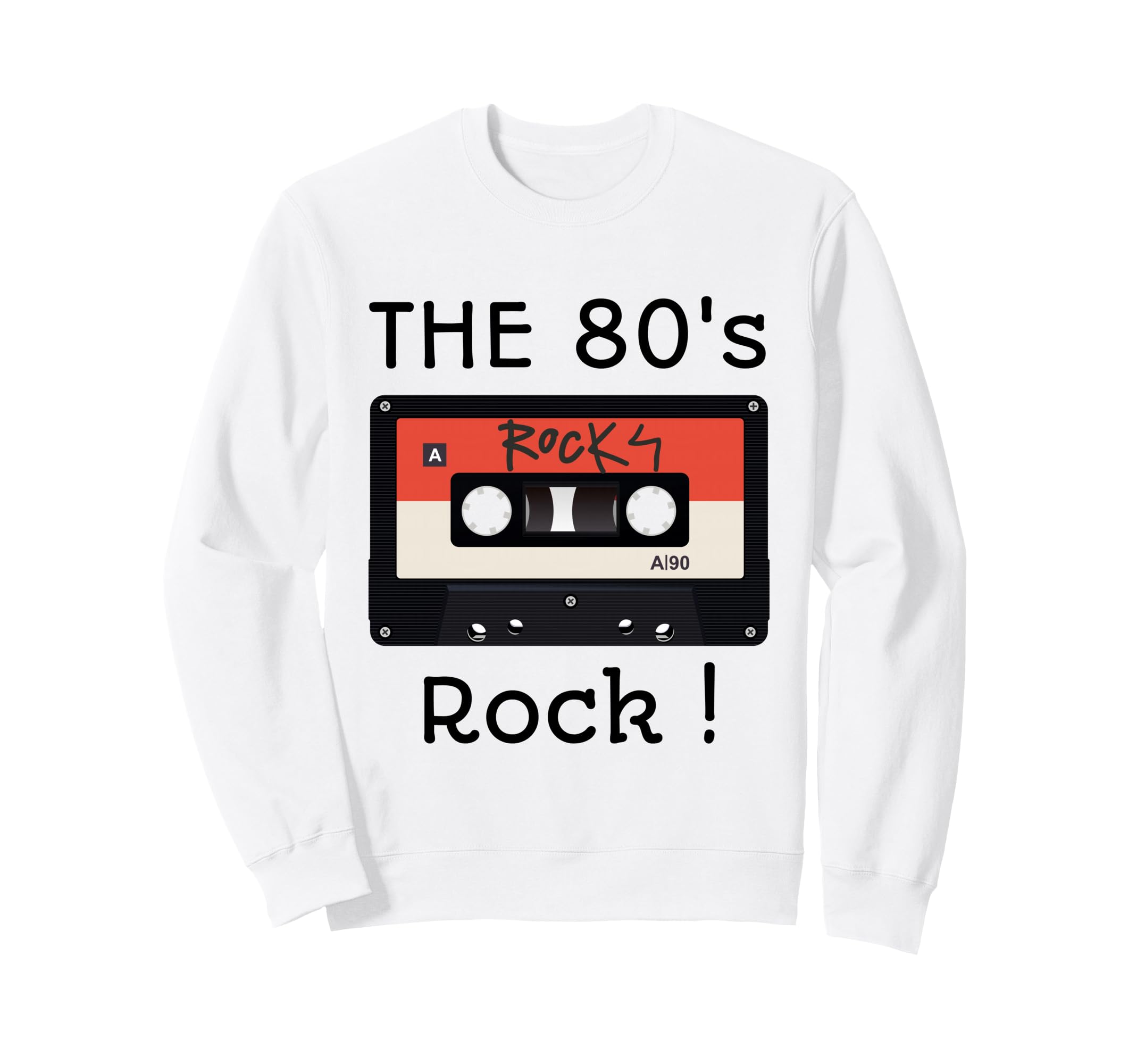 80S Rock Cassette Tape Black Sweatshirt - Minimalist Print for Adults - T-Shirt, Sweatshirt, Hoodie