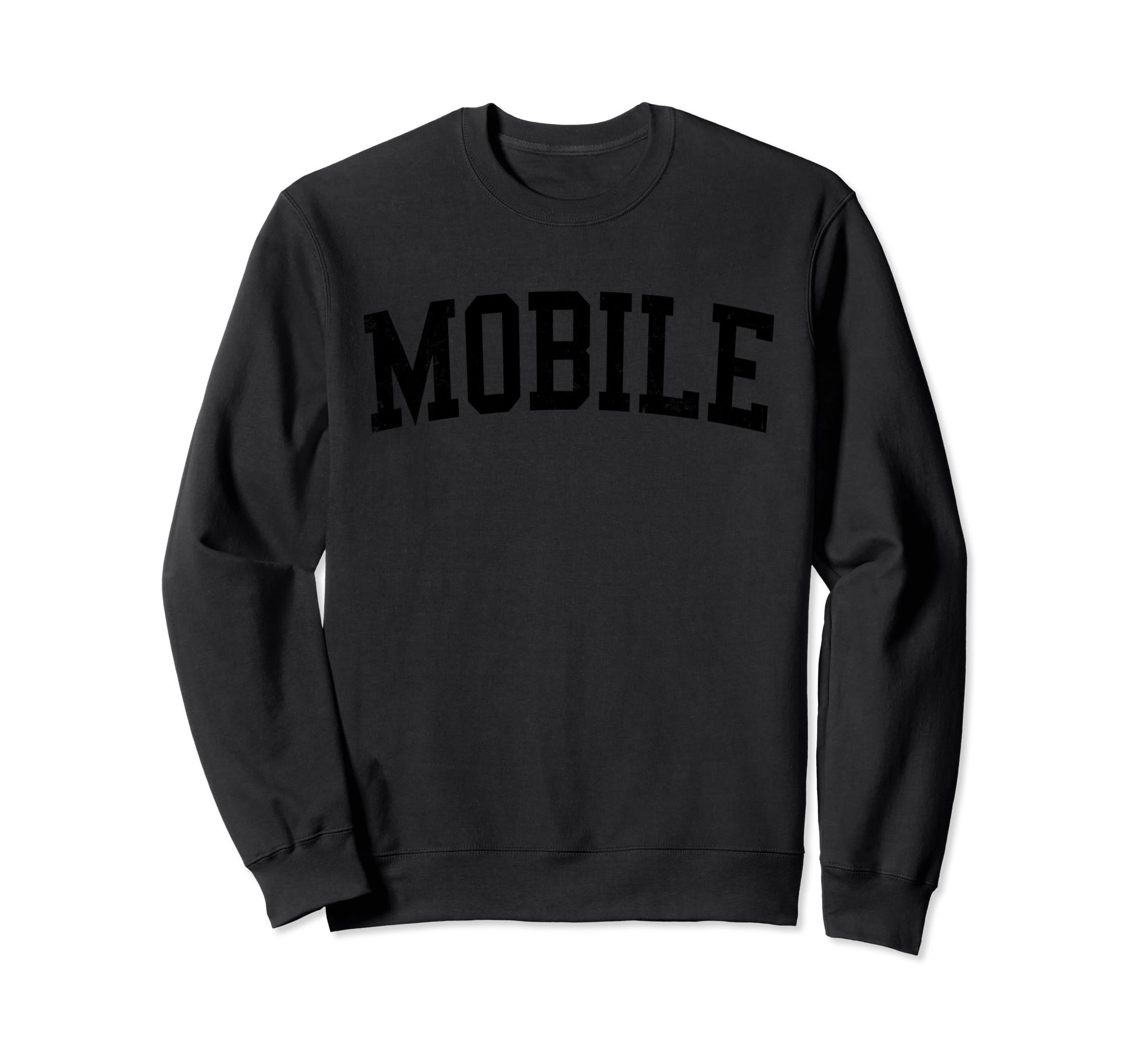 Mobile Al Distressed Black Varsity Sweatshirt - Unique Graphic for Adults - T-Shirt, Sweatshirt, Hoodie