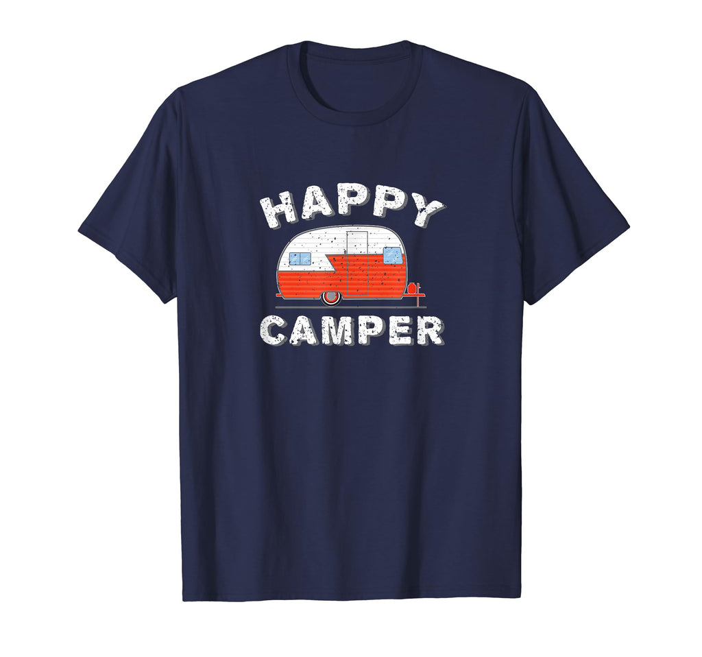 Distressed Happy Camper Rv Trailer T-Shirt - Graphic Print Men Women - T-Shirt, Sweatshirt, Hoodie