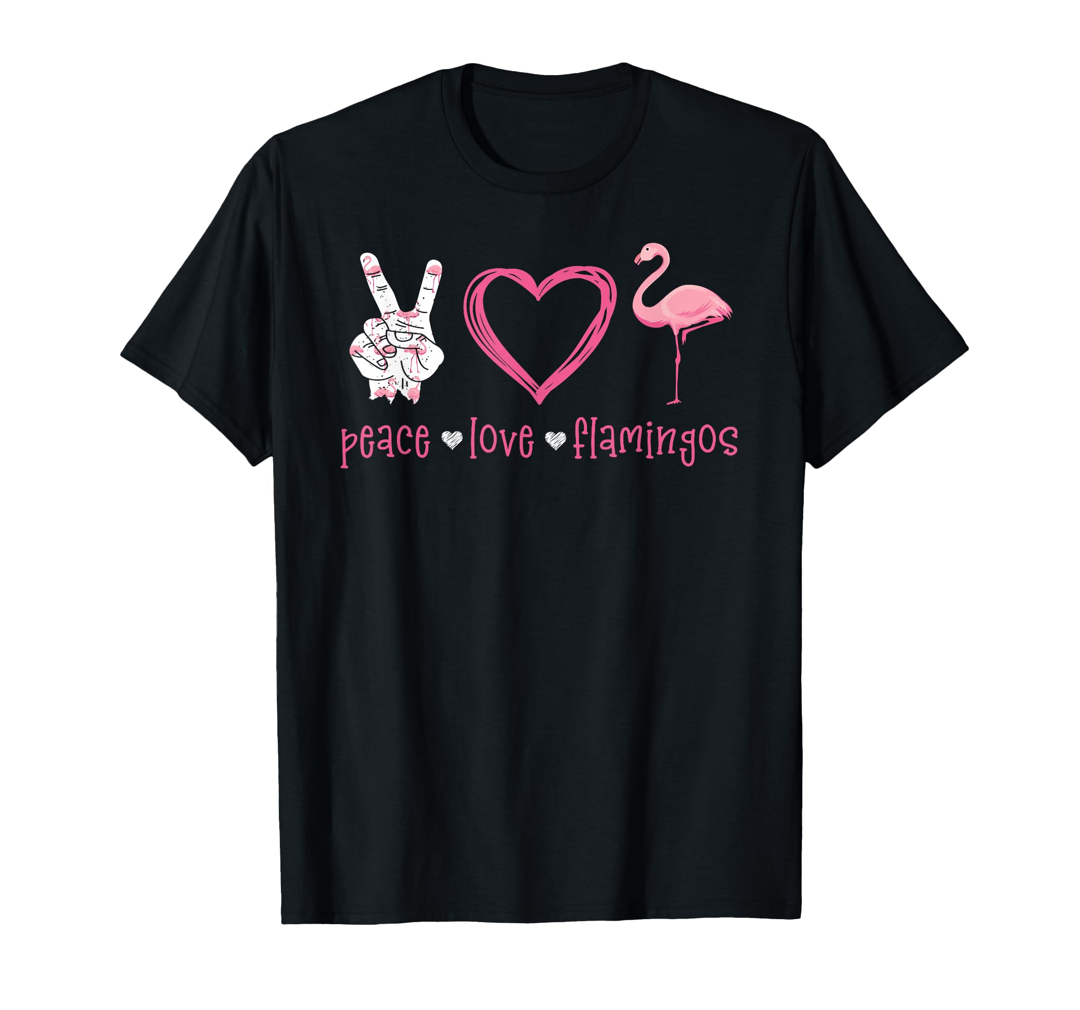 Peace Love Flamingo Hand Sign Heart T-Shirt - Unique Graphic Men Women - T-Shirt, Sweatshirt, Hoodie