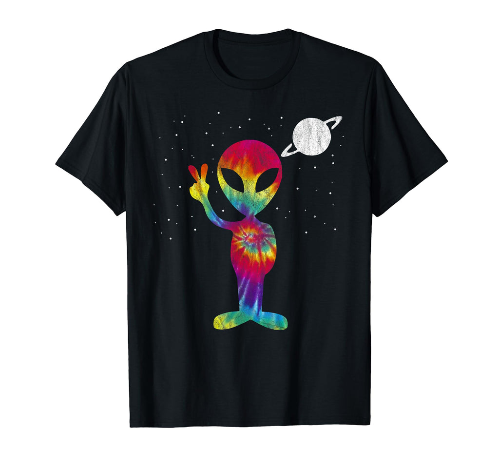 Tie Dye Peace Alien Distressed T-Shirt - Graphic Print for Adults - T-Shirt, Sweatshirt, Hoodie
