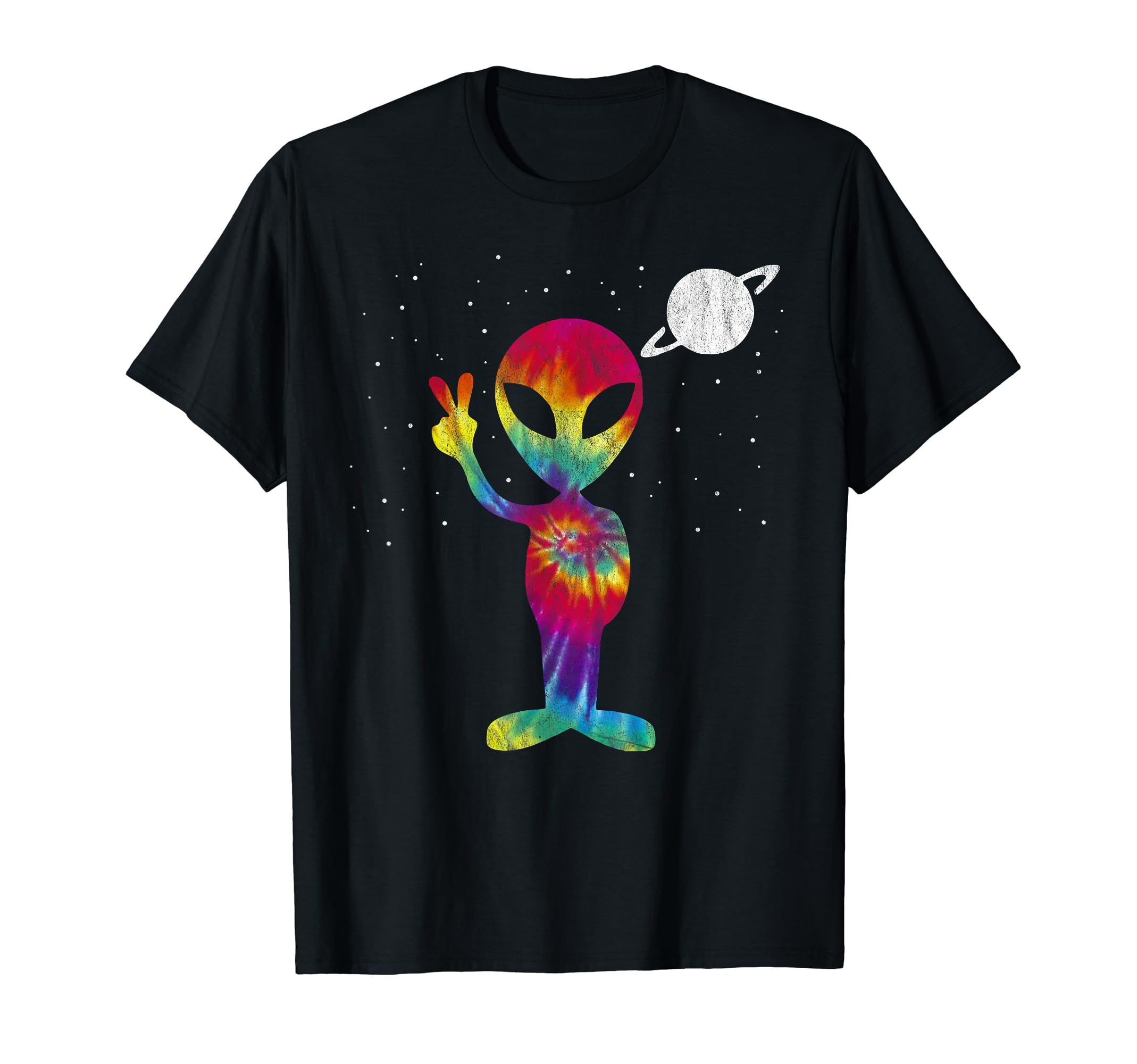 Tie Dye Peace Alien Distressed T-Shirt - Graphic Print for Adults - T-Shirt, Sweatshirt, Hoodie