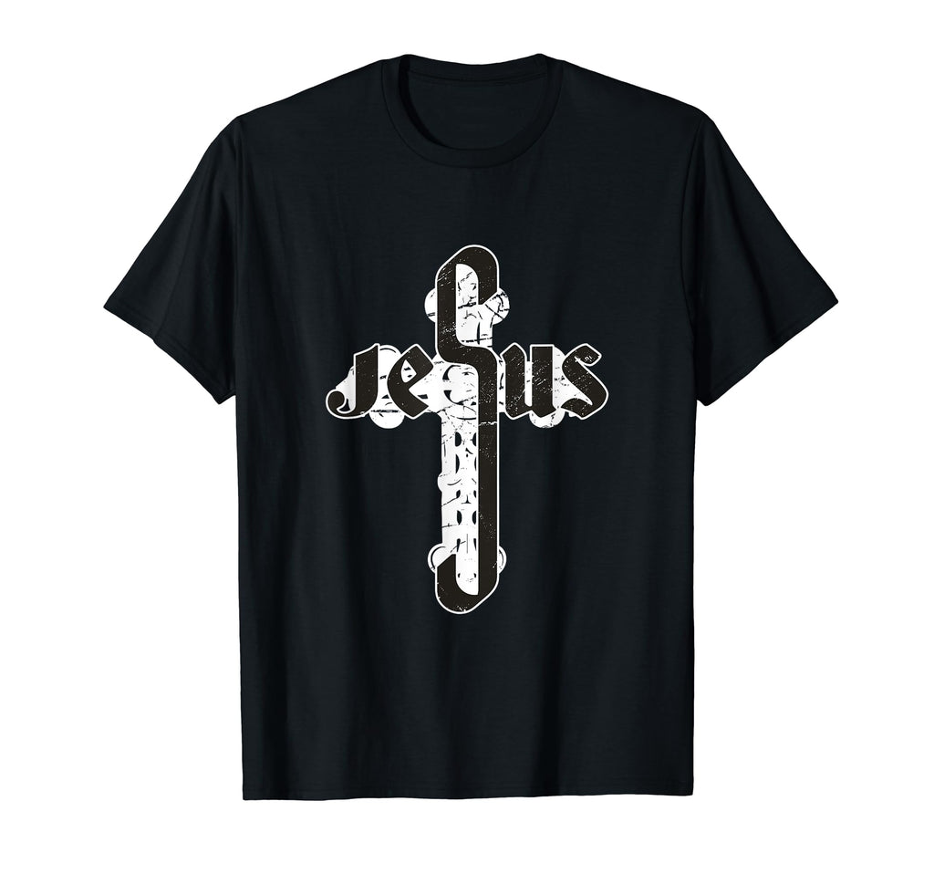 Jesus Lettering Distressed Big Cross T-Shirt - Custom Art Print for Adults - T-Shirt, Sweatshirt, Hoodie