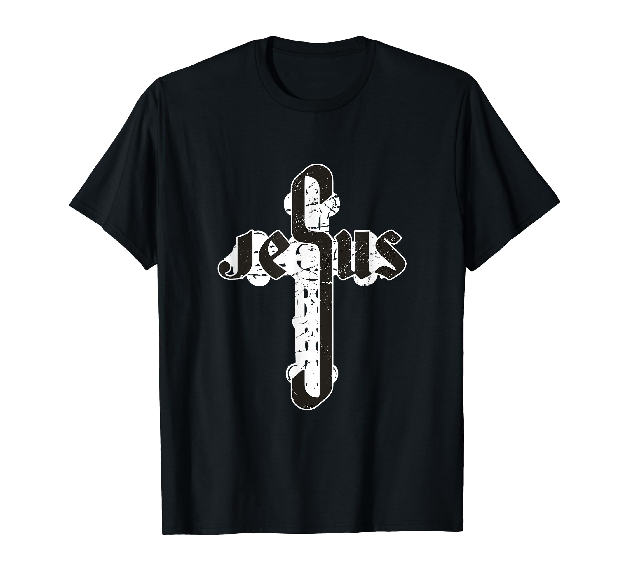Jesus Lettering Distressed Big Cross T-Shirt - Custom Art Print for Adults - T-Shirt, Sweatshirt, Hoodie
