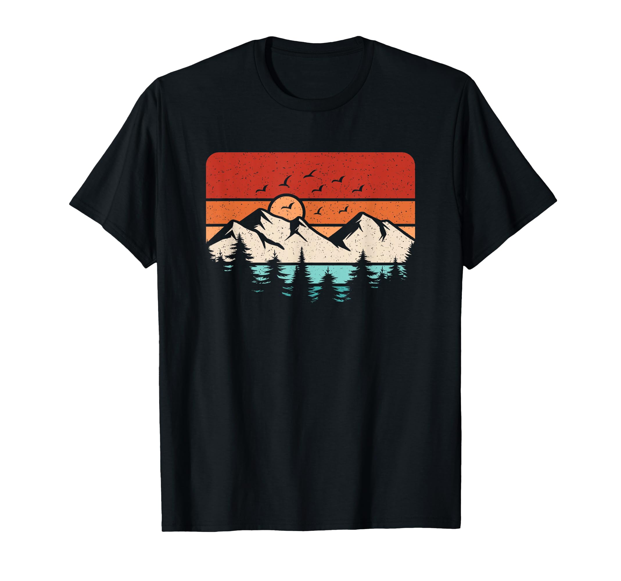 Sunset Mountain Landscape Forest Pine T-Shirt - Minimalist Print Men Women - T-Shirt, Sweatshirt, Hoodie