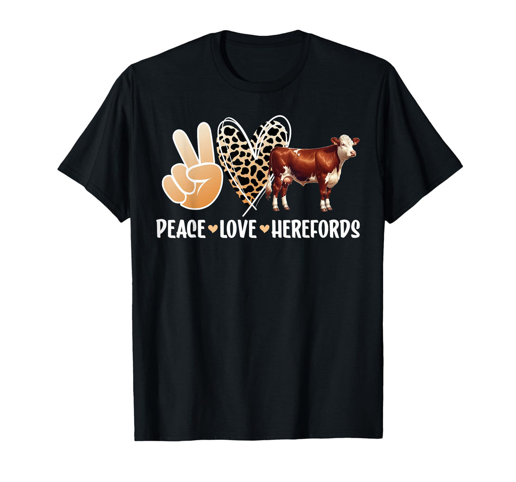 Peace Love Hereford Cow Lover Hereford T-Shirt - Aesthetic Graphic Unisex - T-Shirt, Sweatshirt, Hoodie