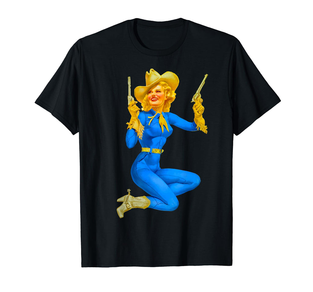 Blonde Pin Up Cowgirl Hat 40S 50S Art T-Shirt - Novelty Apparel Men Women - T-Shirt, Sweatshirt, Hoodie