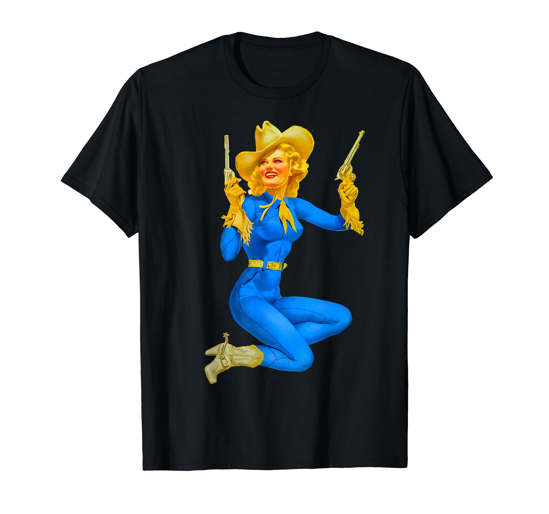 Blonde Pin Up Cowgirl Hat 40S 50S Art T-Shirt - Novelty Apparel Men Women - T-Shirt, Sweatshirt, Hoodie