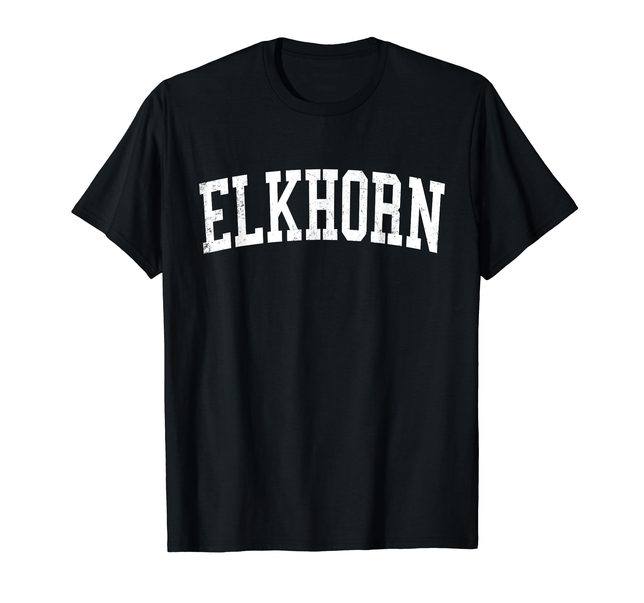 Elkhorn Wi Distressed White Varsity T-Shirt - Novelty Apparel Men Women - T-Shirt, Sweatshirt, Hoodie