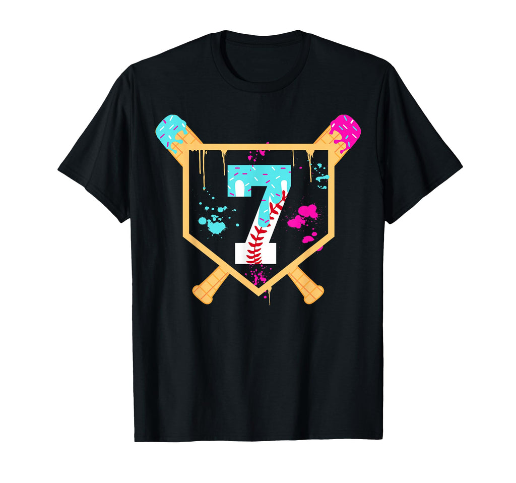 Baseball 7 Year Old Ice Cream Drip 7Th T-Shirt - Aesthetic Graphic Unisex - T-Shirt, Sweatshirt, Hoodie