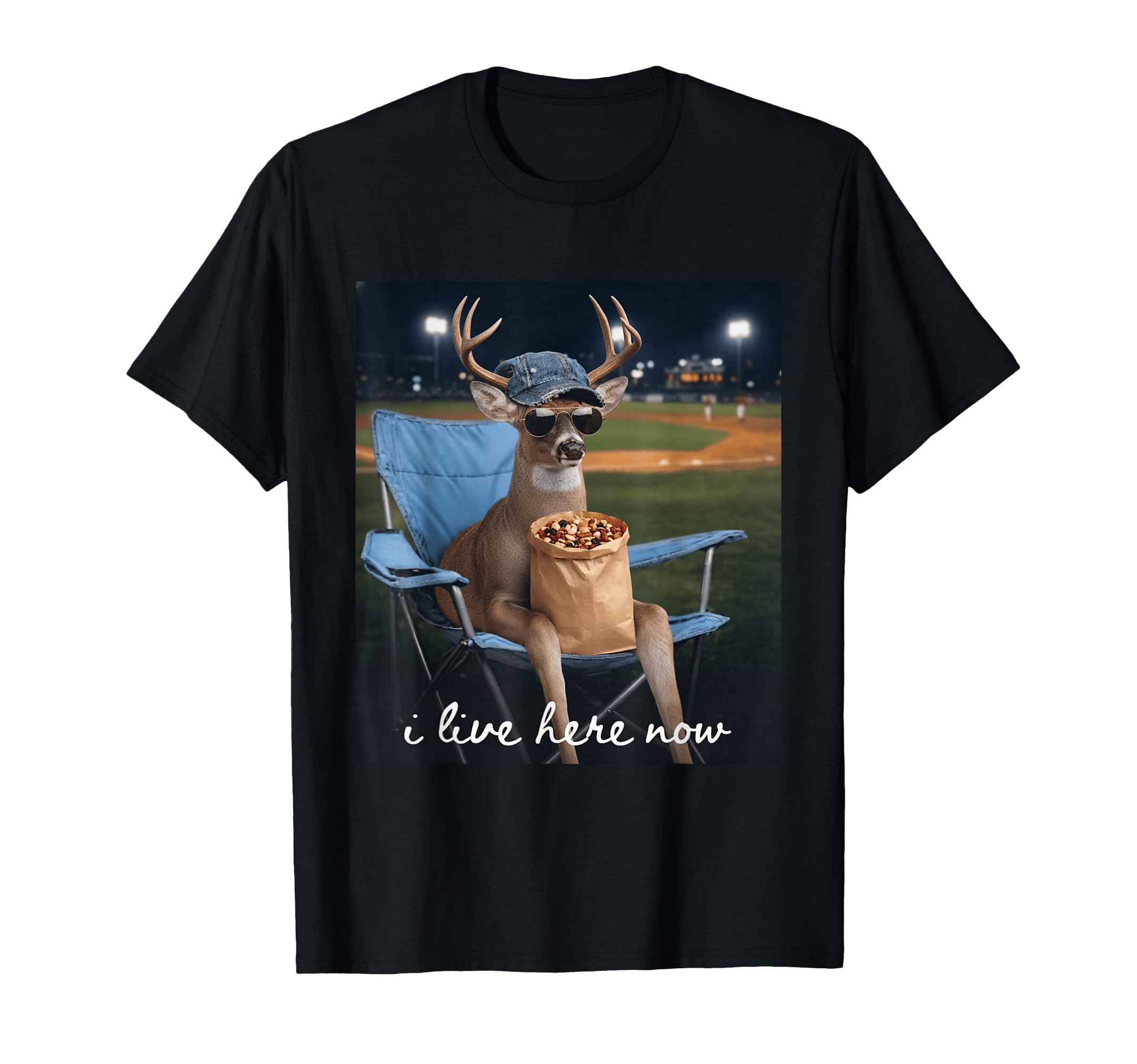 Funny Deer Baseball Mom I Live Here Now T-Shirt - Graphic Print for Adults - T-Shirt, Sweatshirt, Hoodie