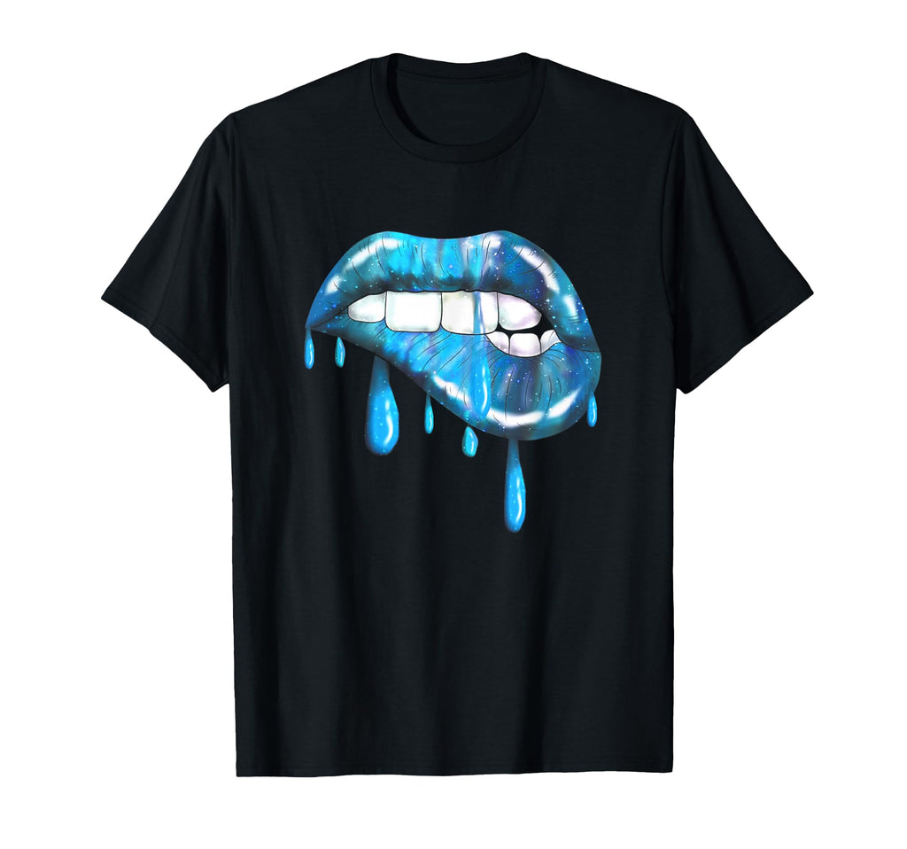 Blue Dripping Biting Lips Lipstick T-Shirt - Graphic Print Men Women - T-Shirt, Sweatshirt, Hoodie
