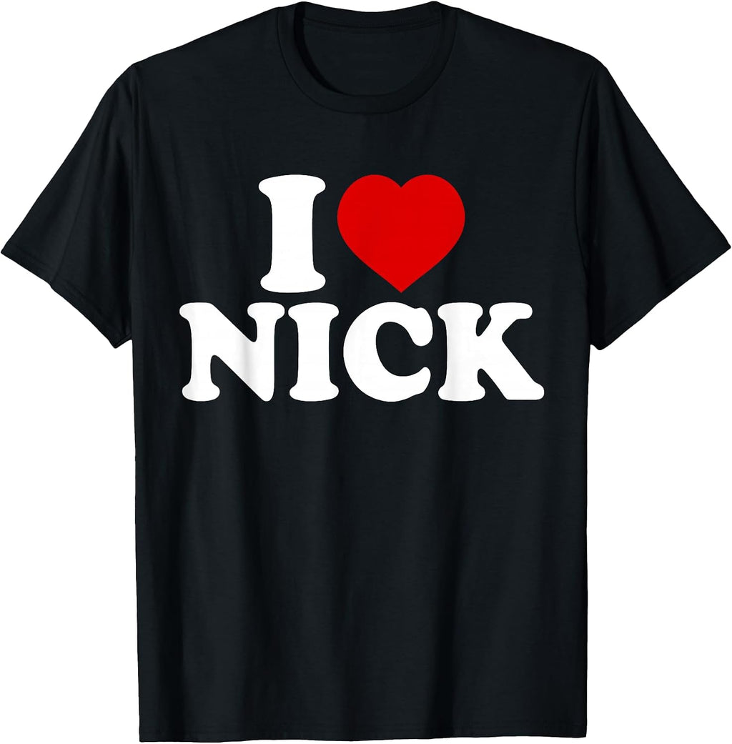 I Love Nick Funny Red Heart - Adult & Kids T-Shirts, Sweatshirts & Hoodies apparel design preview 1