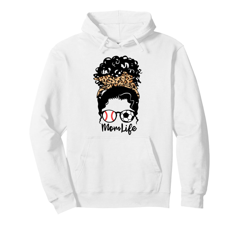 Mom Life Messy Bun Curly Hair Baseball Hoodie - Graphic Print Men Women - T-Shirt, Sweatshirt, Hoodie
