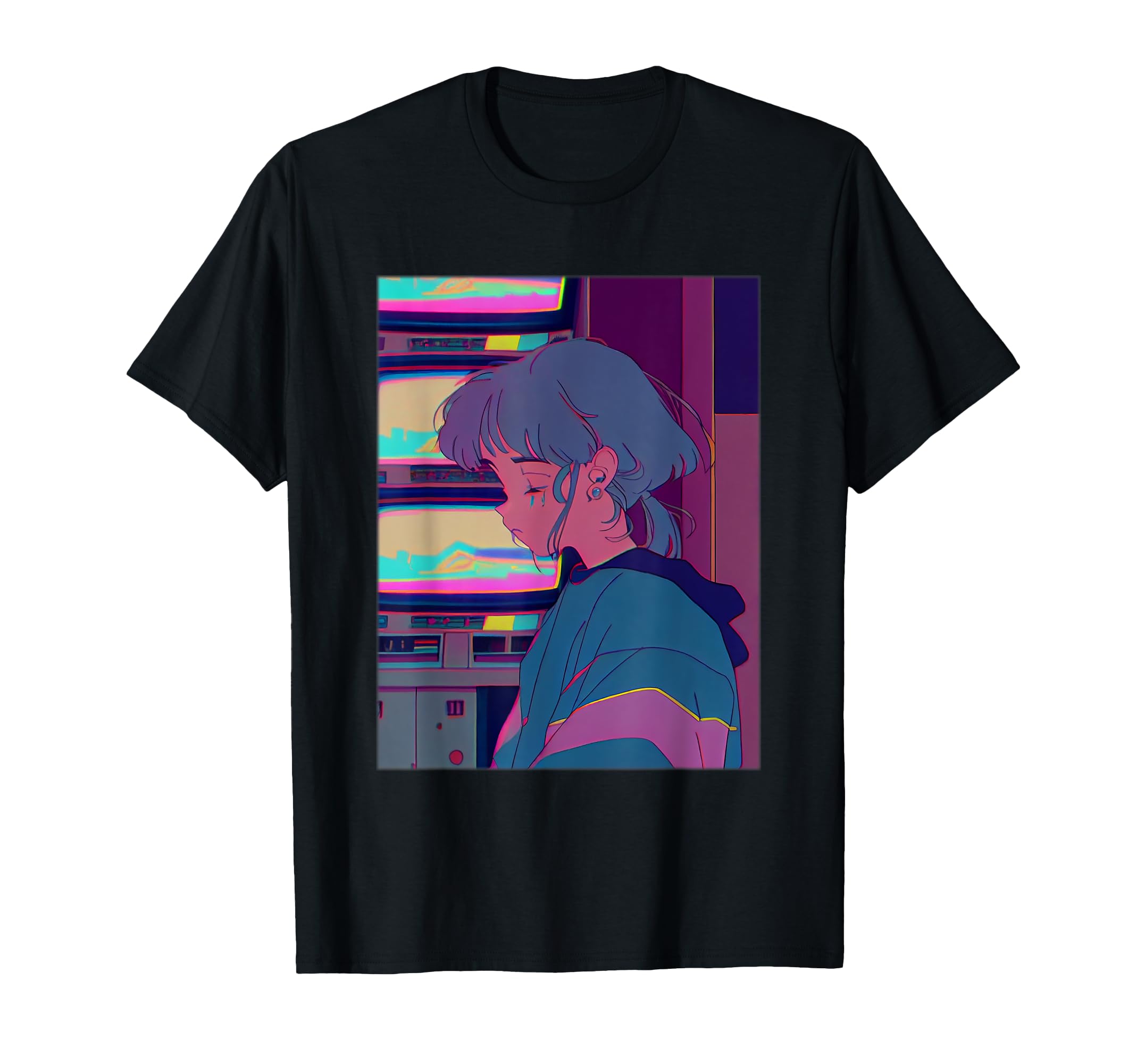 Sad Crying Anime Illustration 80S T-Shirt - Fun Novelty Design Men Women - T-Shirt, Sweatshirt, Hoodie