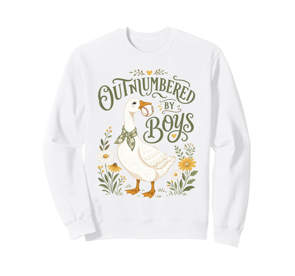 Outnumbered Baseball Mom Floral Sweatshirt - Minimalist Print for Adults - T-Shirt, Sweatshirt, Hoodie