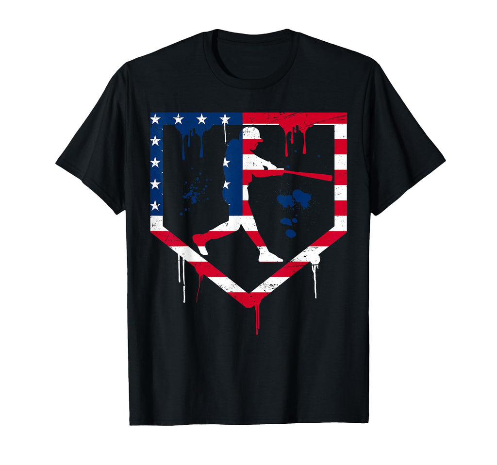 Baseball Drip American Flag Bat T-Shirt - Casual Everyday Wear Men Women - T-Shirt, Sweatshirt, Hoodie