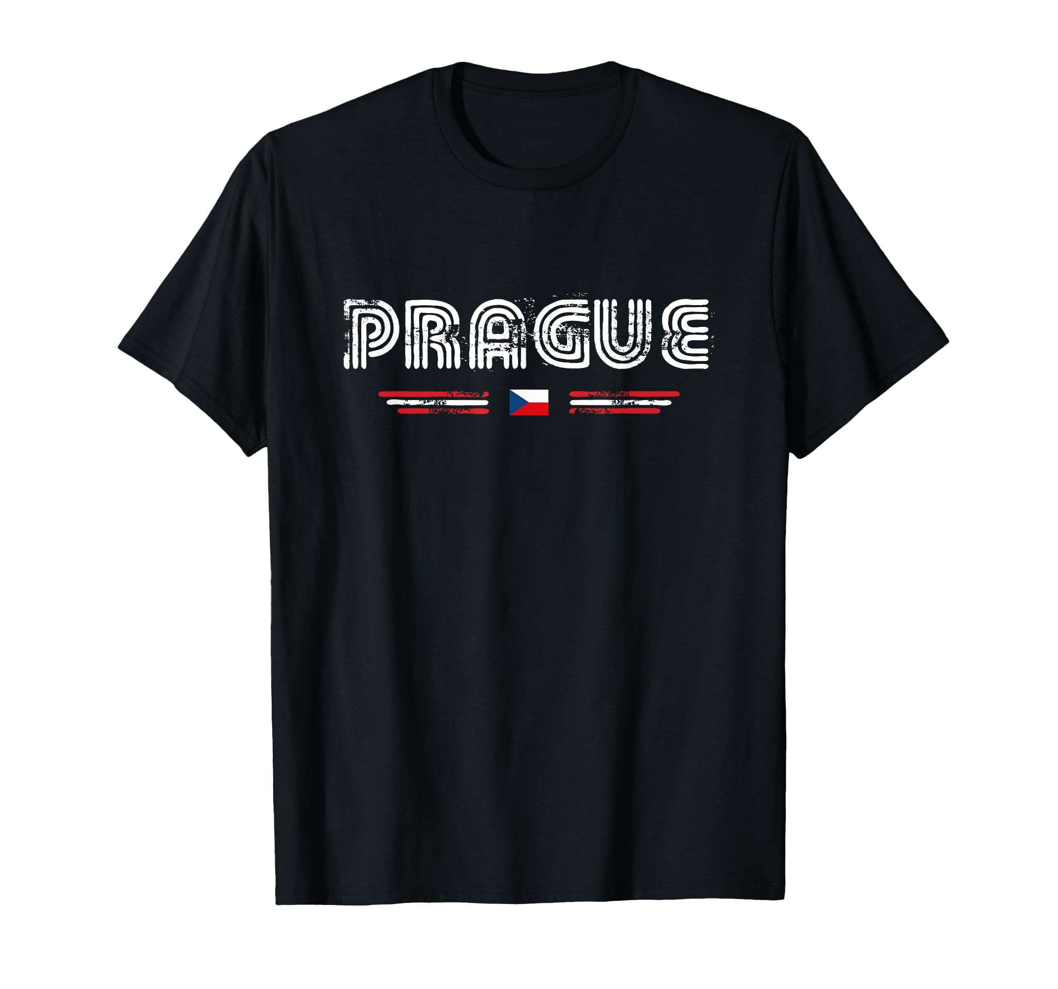 Prague Czechia 70S 80S Type Flag T-Shirt - Casual Everyday Wear for Adults - T-Shirt, Sweatshirt, Hoodie
