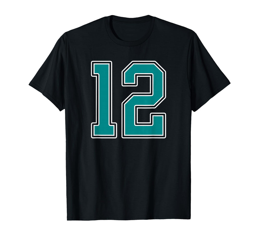 Teal And White Number 12 Jersey T-Shirt - Minimalist Print for Adults - T-Shirt, Sweatshirt, Hoodie
