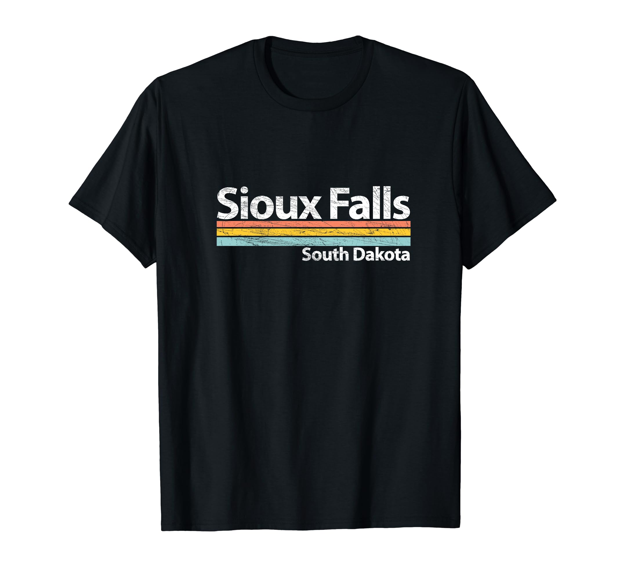 Sioux Falls South Dakota Worn Stripes T-Shirt - Trendy Graphic for Adults - T-Shirt, Sweatshirt, Hoodie