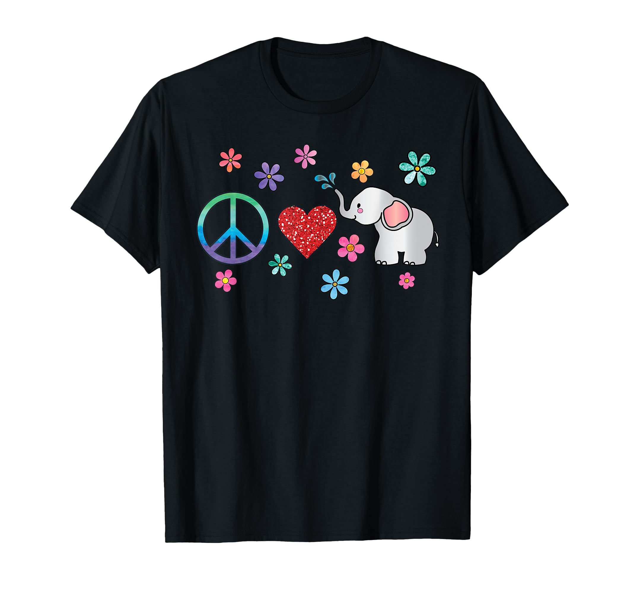 Elephant Peace Love Hippie Rainbow T-Shirt - Casual Everyday Wear Unisex - T-Shirt, Sweatshirt, Hoodie