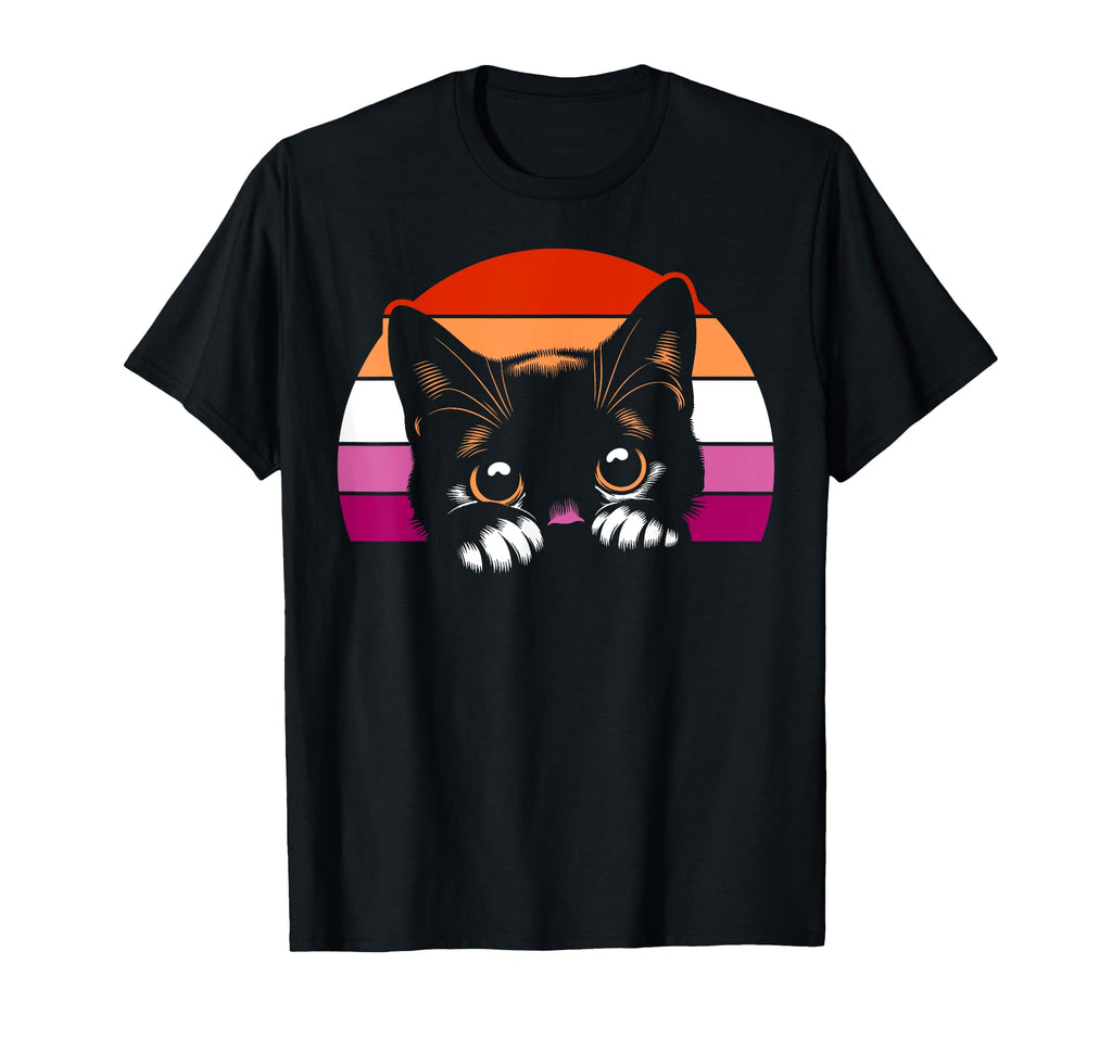 Lesbian Pride Peeking Cat Sunset T-Shirt - Streetwear Style for Adults - T-Shirt, Sweatshirt, Hoodie