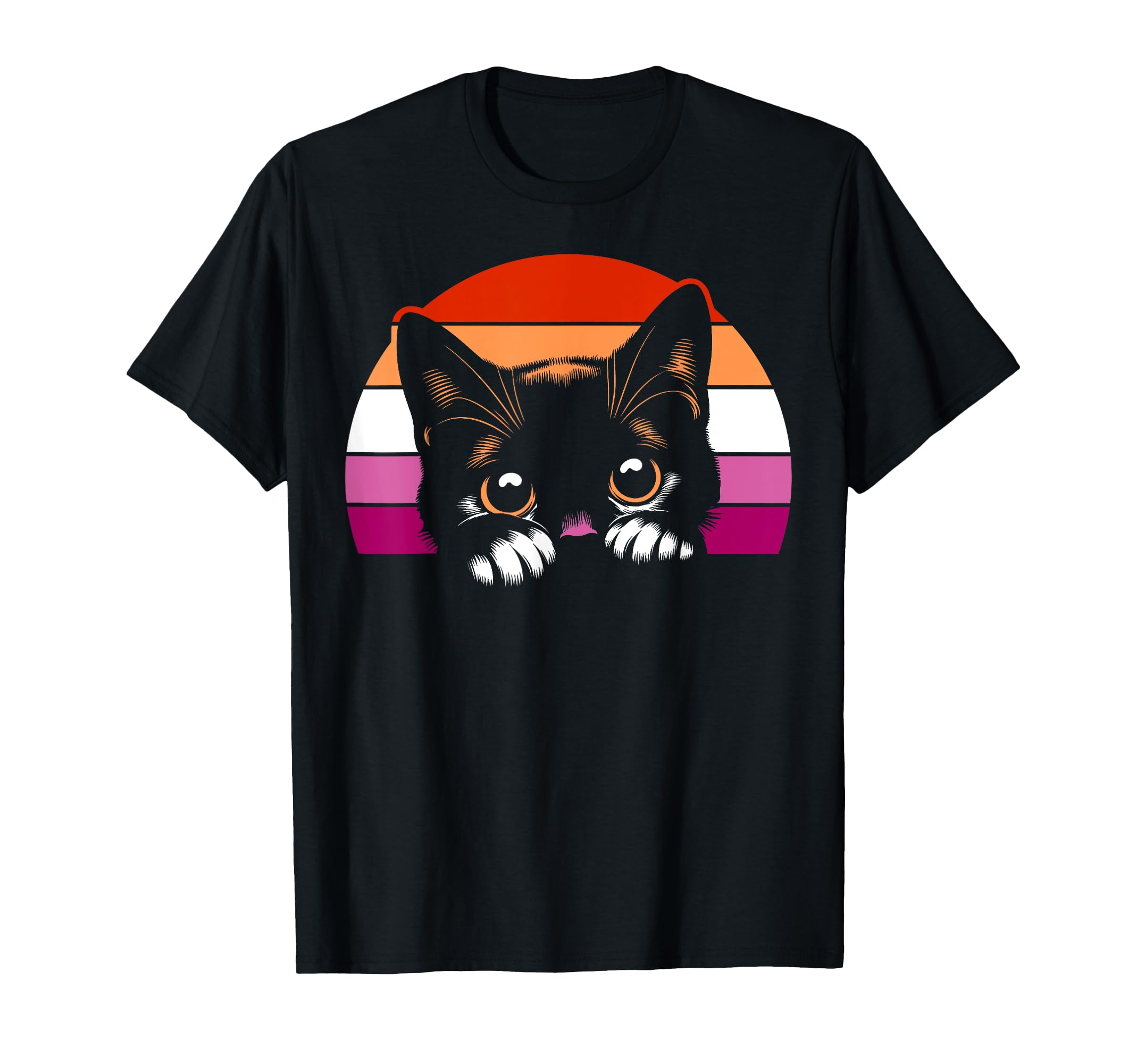 Lesbian Pride Peeking Cat Sunset T-Shirt - Streetwear Style for Adults - T-Shirt, Sweatshirt, Hoodie