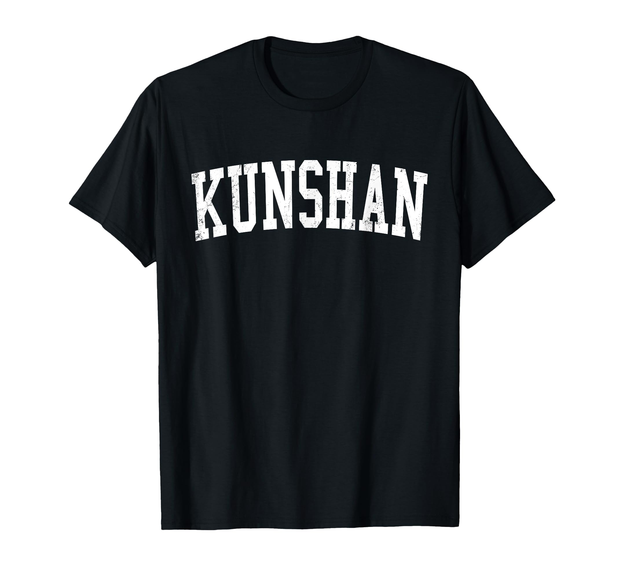Kunshan China Distressed White Varsity T-Shirt - Minimalist Print Men Women - T-Shirt, Sweatshirt, Hoodie