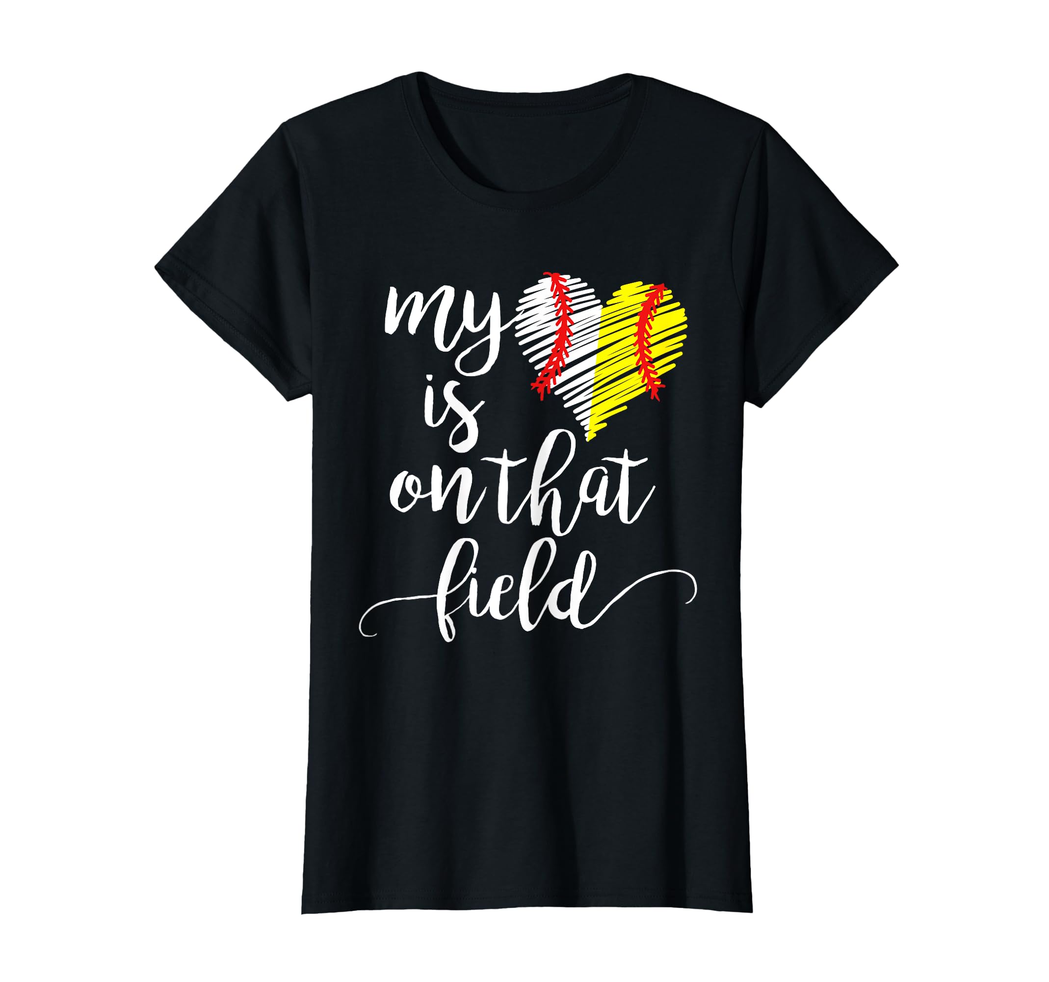 Baseball And Softball Mom My Heart Is T-Shirt - Graphic Print Men Women - T-Shirt, Sweatshirt, Hoodie